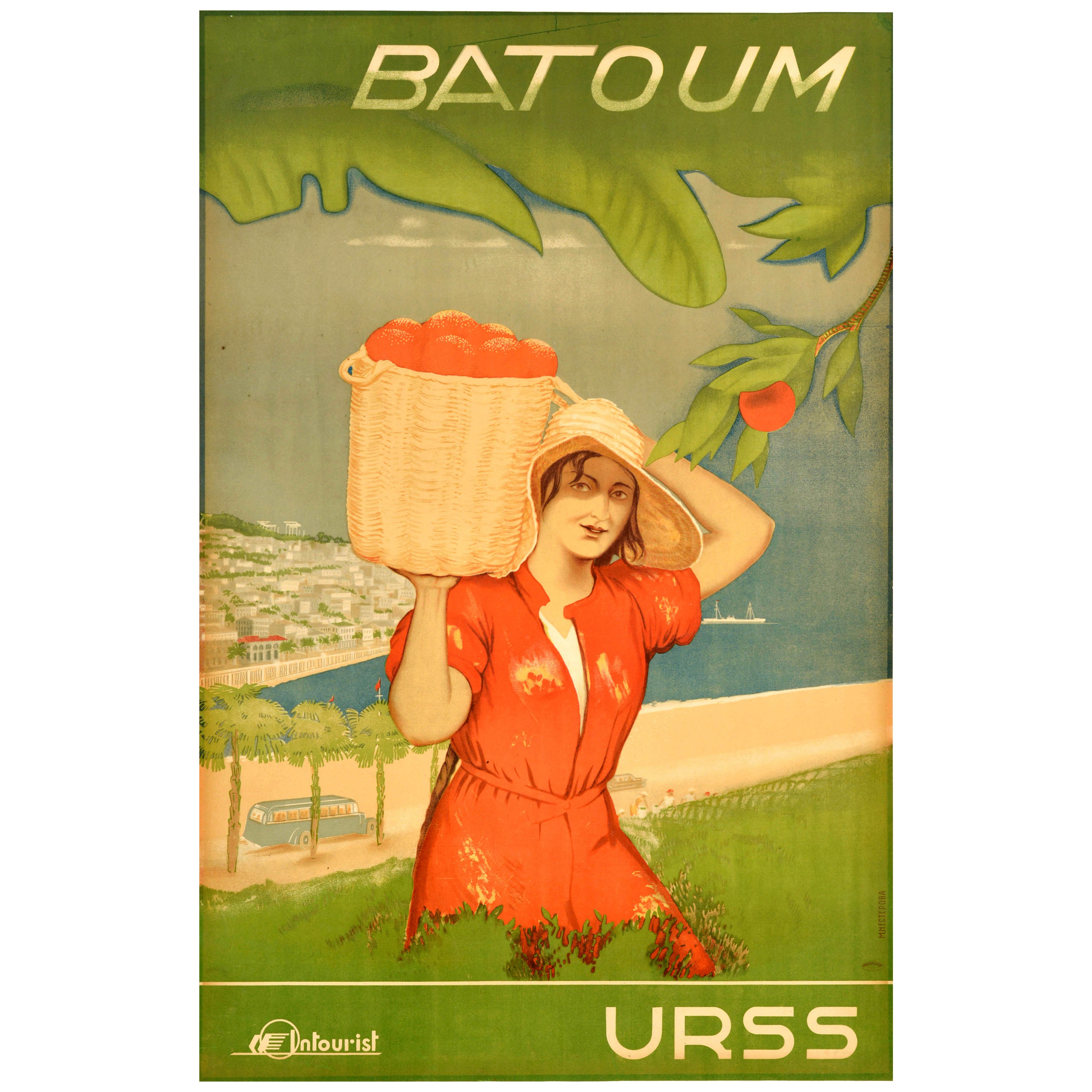 Poster di viaggio sovietico originale d
epoca Batumi Batoum Georgia Intourist USSR