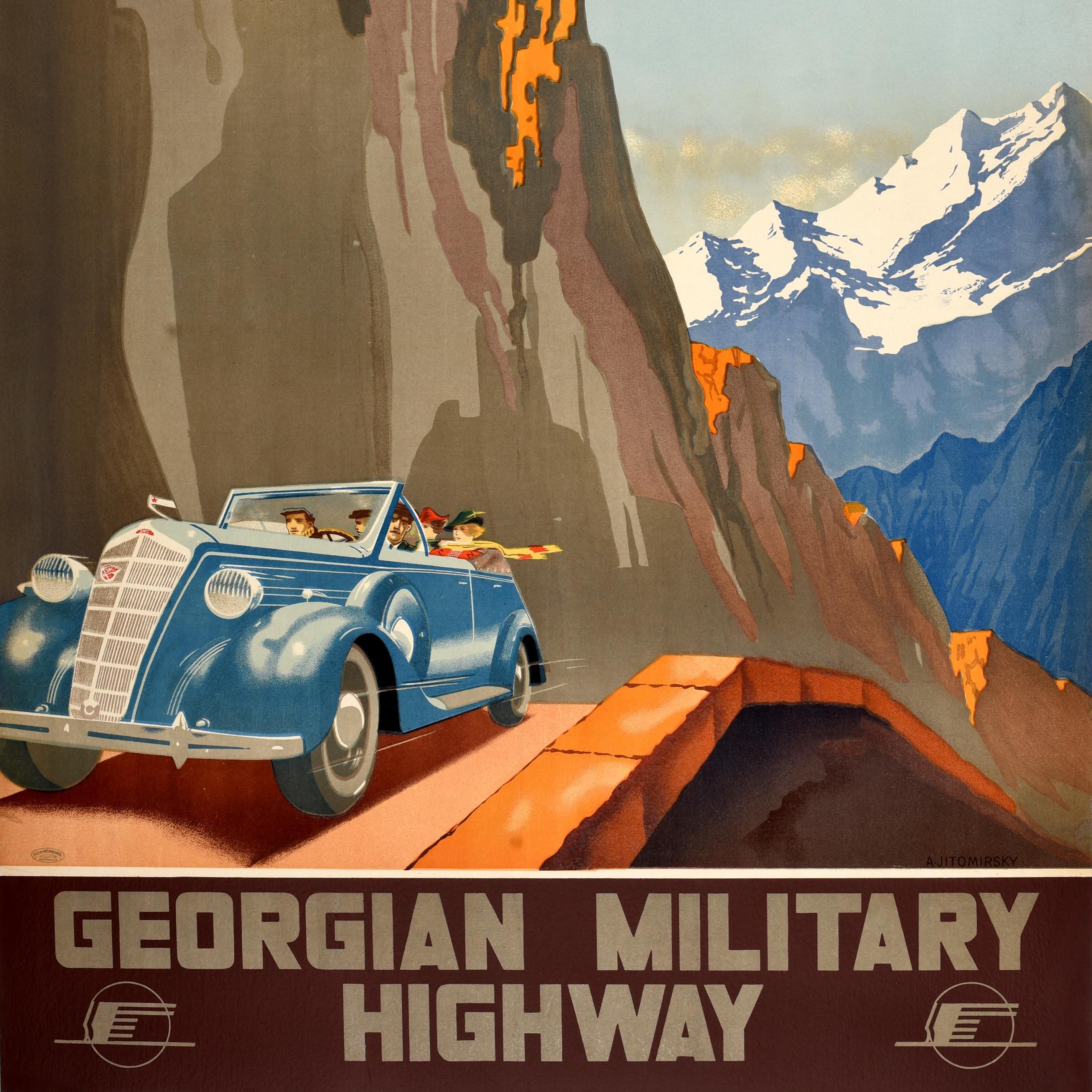 Original Vintage Soviet Travel Poster Georgian Military Highway Intourist USSR In Good Condition For Sale In London, GB