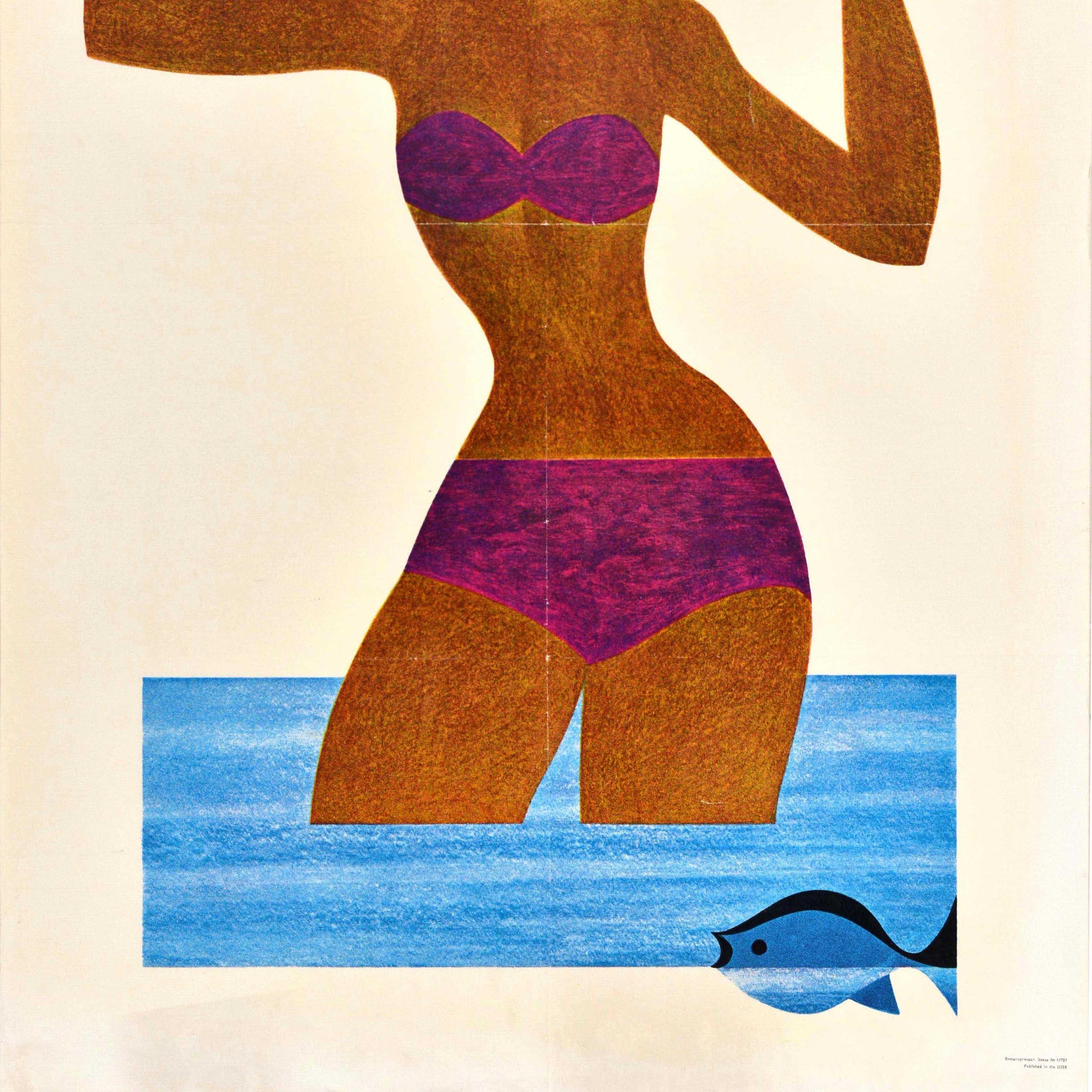 Originales sowjetisches Vintage-Reiseplakat Intourist Yalta Sochi UdSSR Bikini- Strand (Russisch) im Angebot