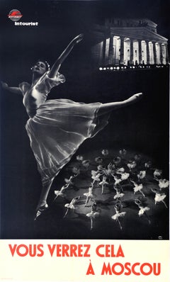 Original Vintage Soviet Travel Poster Russian Ballet In Moscow USSR Intourist