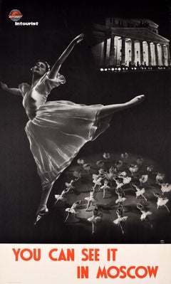 Original Vintage Soviet Travel Poster Russian Ballet In Moscow USSR Intourist