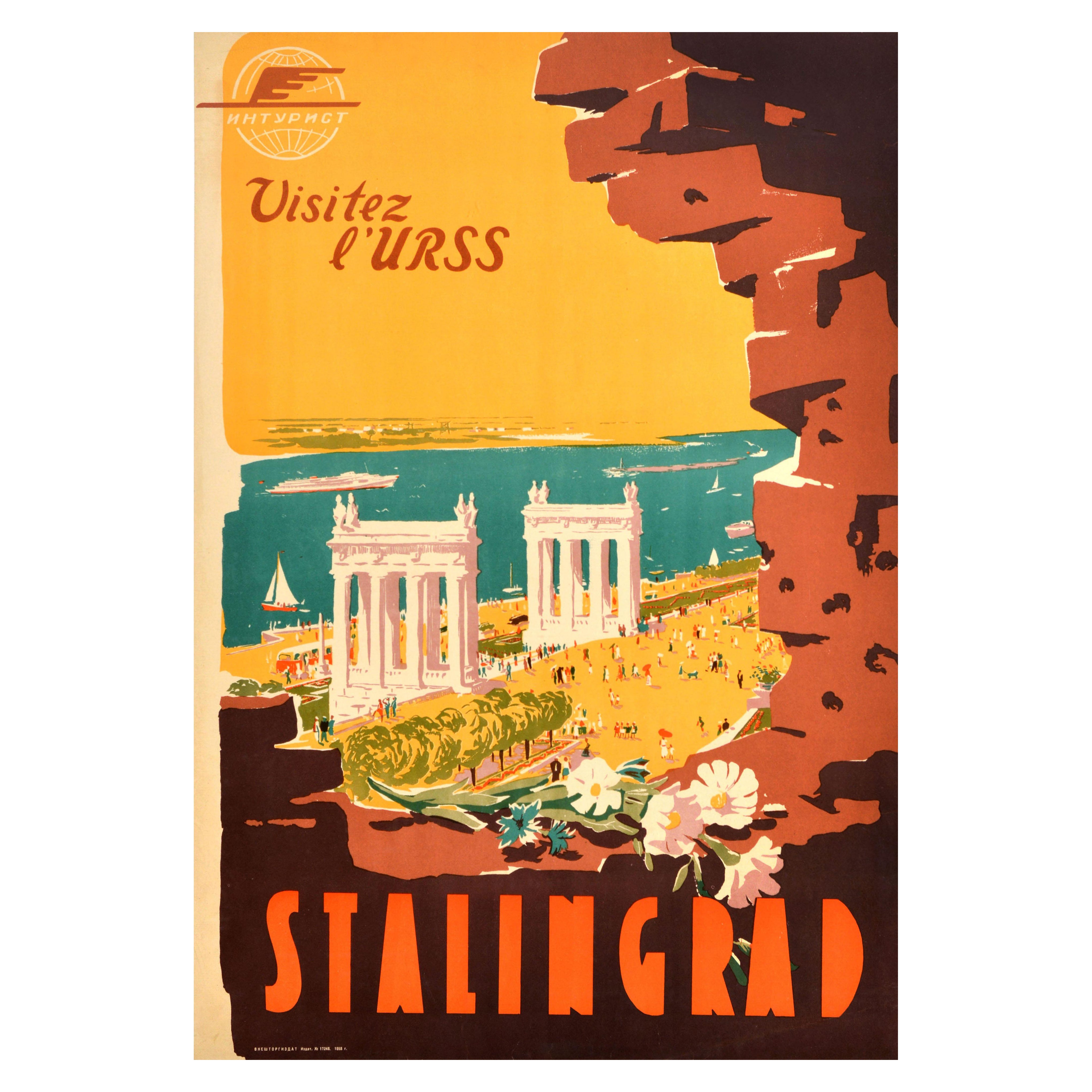 Original Vintage Soviet Travel Poster Stalingrad Intourist Wolgograd UdSSR Russland