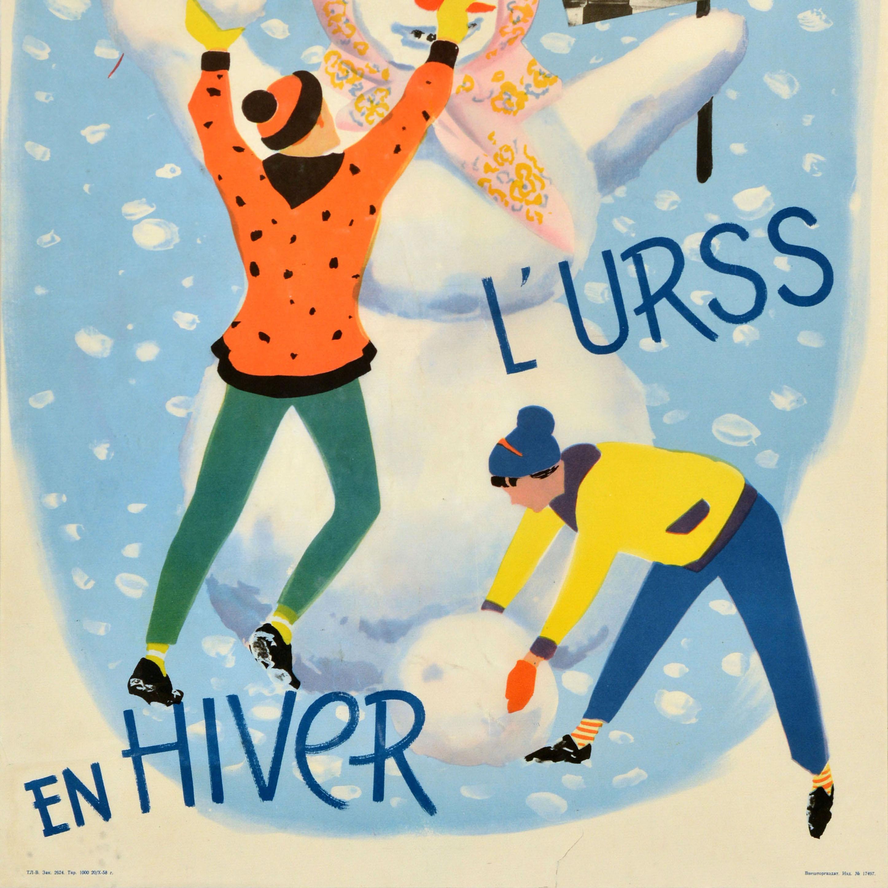 Russo Poster di viaggio sovietico originale d'epoca URSS In inverno Intourist Snowman URSS in vendita