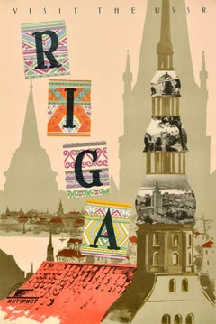 Original Vintage Soviet Travel Poster Visit The USSR Riga Latvia Intourist