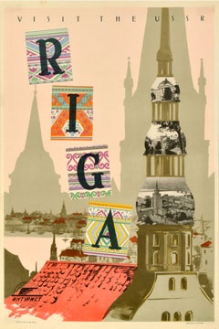 Original Vintage Soviet Travel Poster Visit The USSR Riga Latvia Intourist