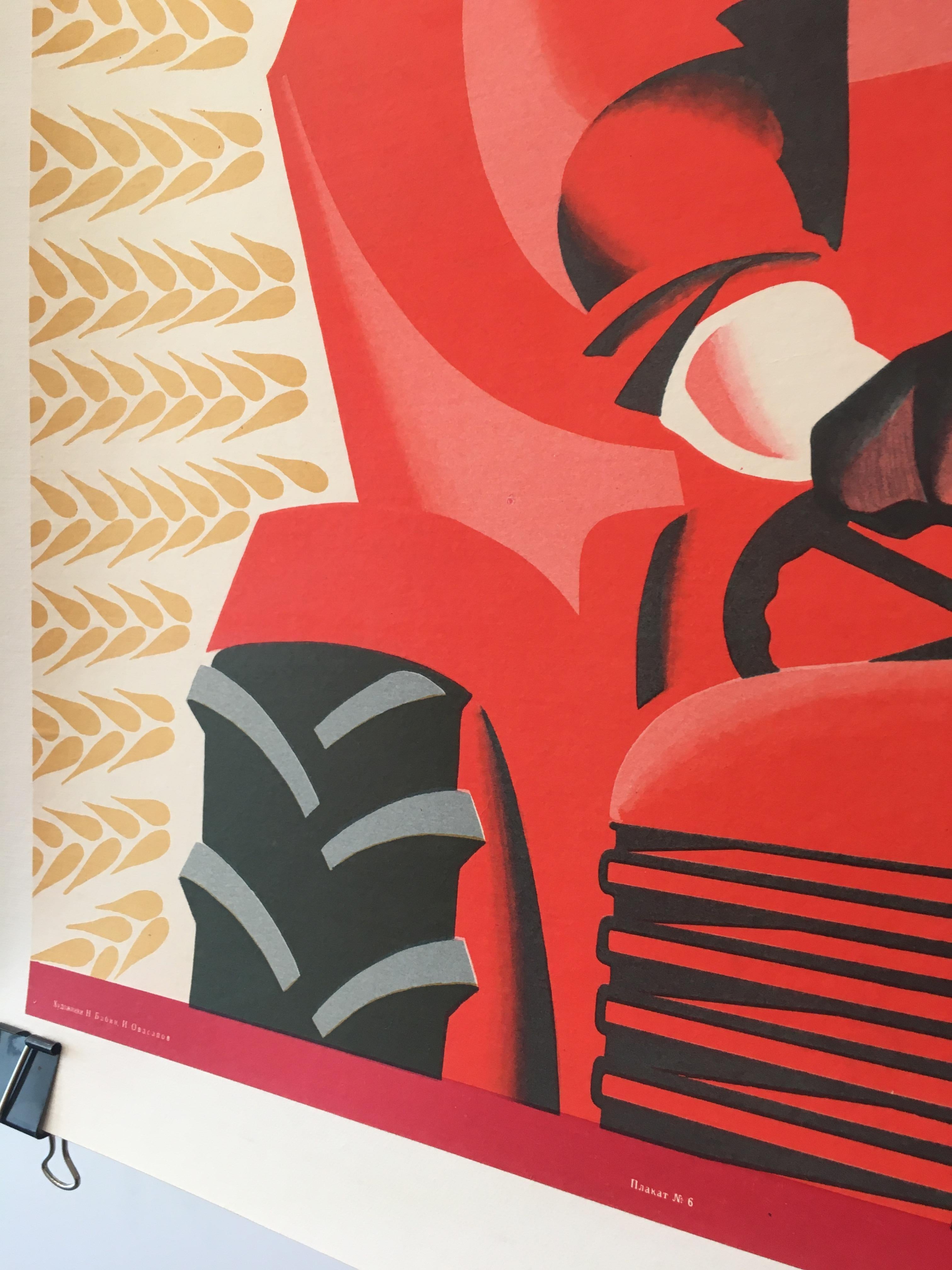 Originales politisches Vintage-Poster der Sowjetischen Union, Sowjetischen Union, 1974, Frau bei Tractor arbeitet im Zustand „Gut“ im Angebot in Melbourne, Victoria
