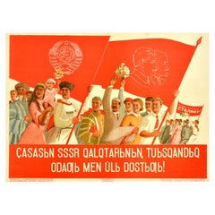 Original Vintage Sowjetunion Propaganda Poster Union Freundschaft UdSSR Kasachstan