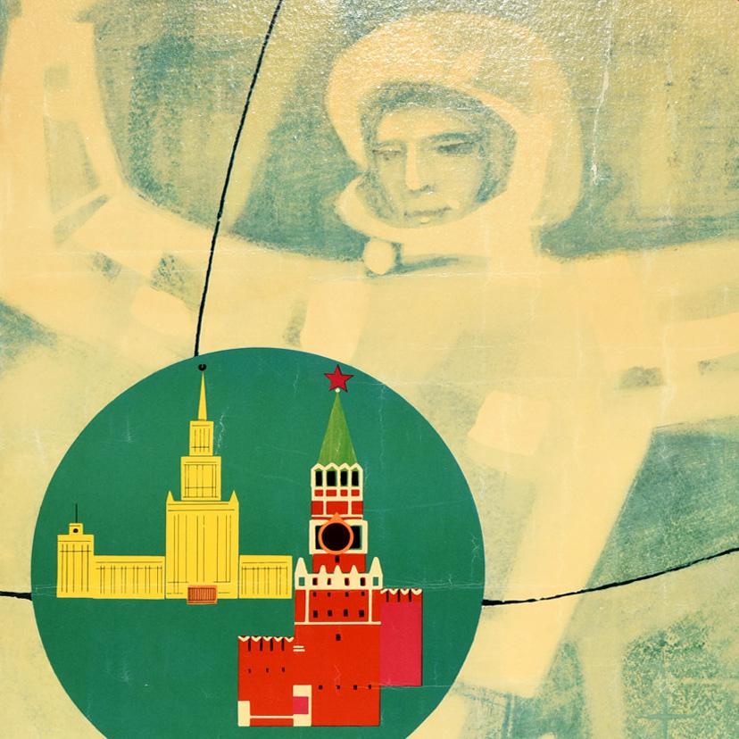 Affiche rétro originale de voyage de l'Union soviétique, Spaceman, URSS, Kremlin Bon état - En vente à London, GB