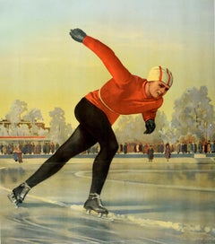 Original Vintage Soviet Union Winter Sport Poster Speed Ice Skating USSR Chudov