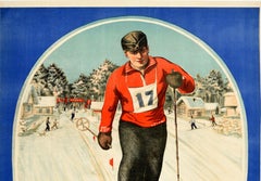 Original Vintage Soviet Winter Sport Poster Rural Youth On Skis! Ft Skiing Scene