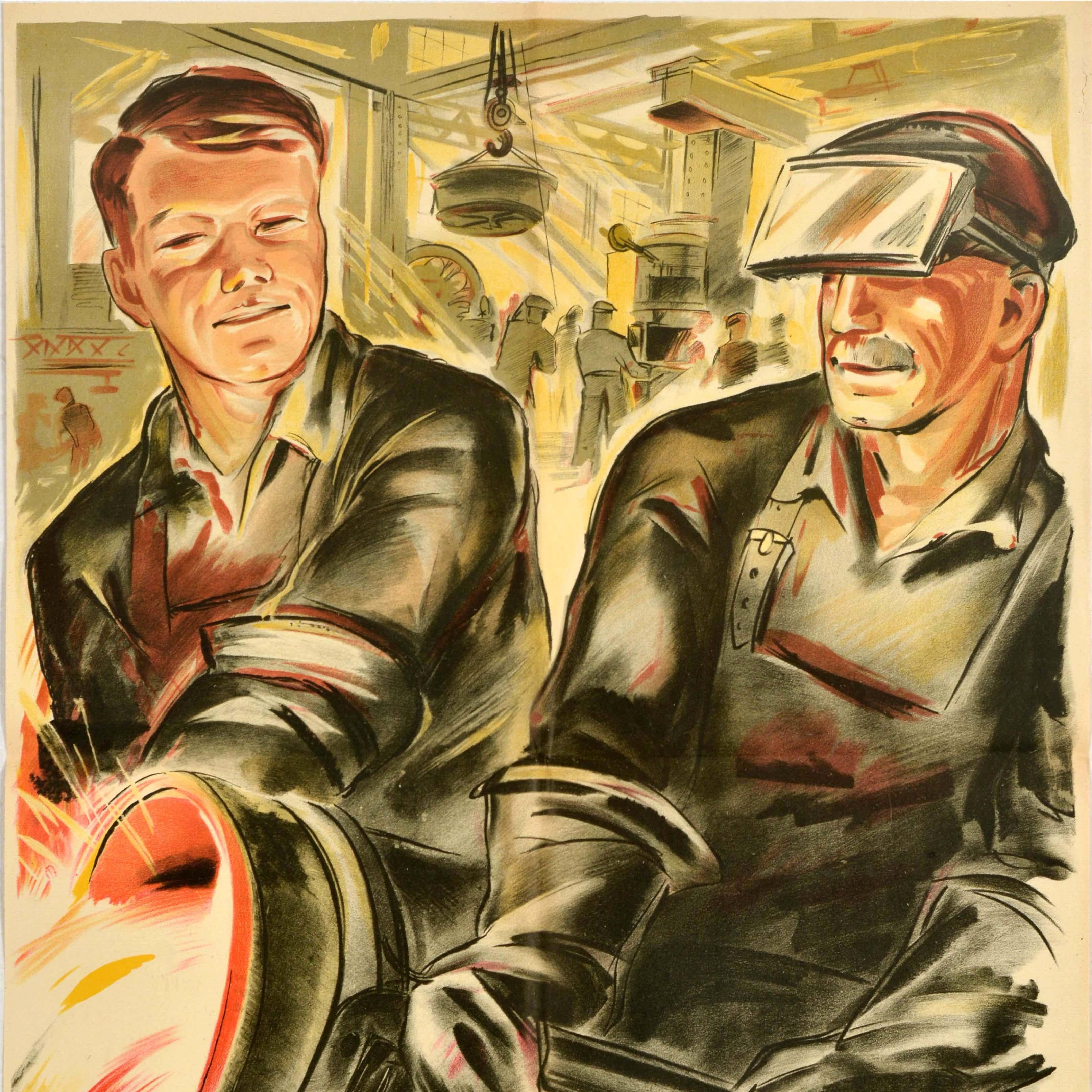 Original Vintage Sowjetische Arbeit Motivation Poster Arbeit ist Ehre und Ruhm UdSSR (Estnisch) im Angebot