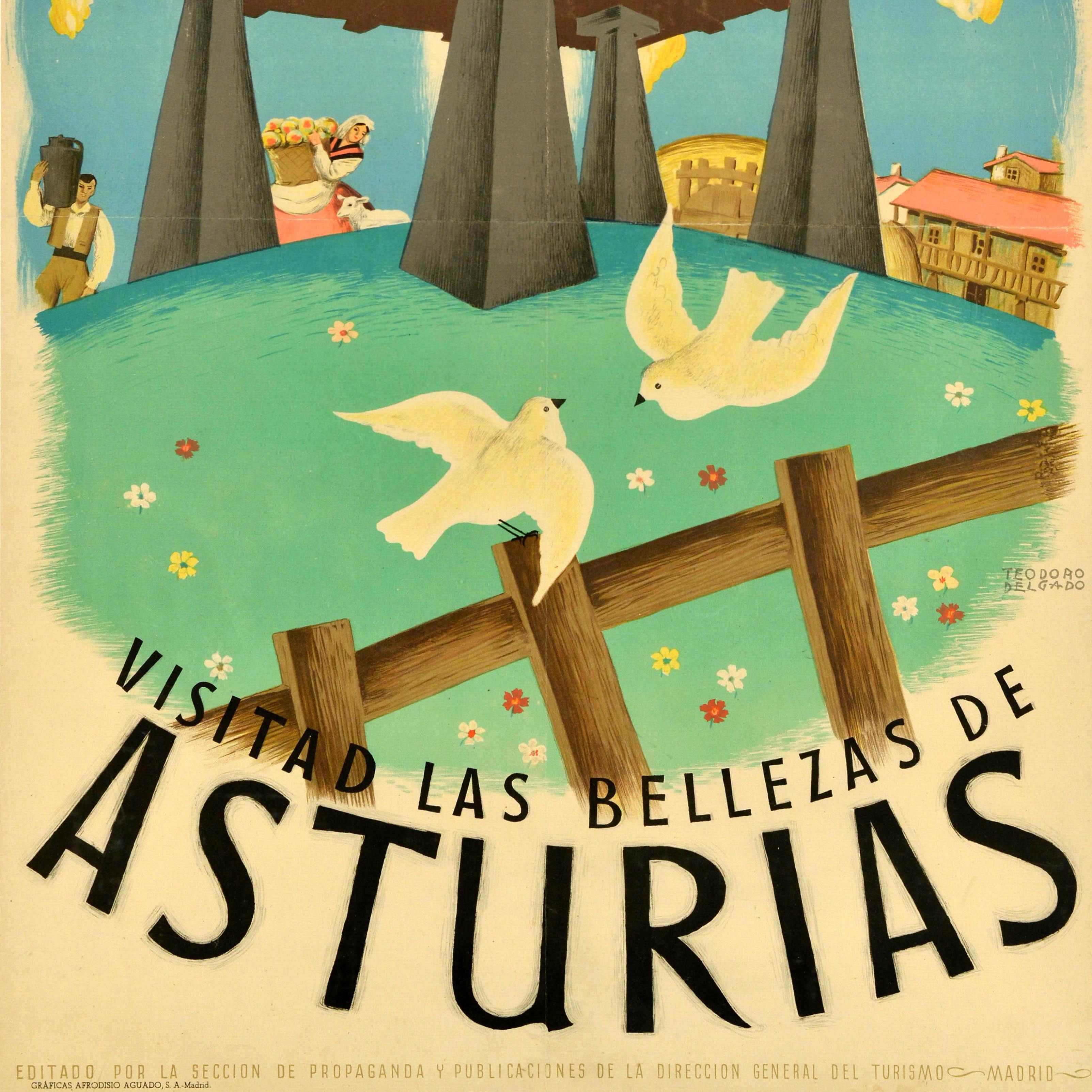 Poster di viaggio originale della Spagna d'epoca Asturi Horreo Asturias Teodoro Delgado In condizioni buone in vendita a London, GB