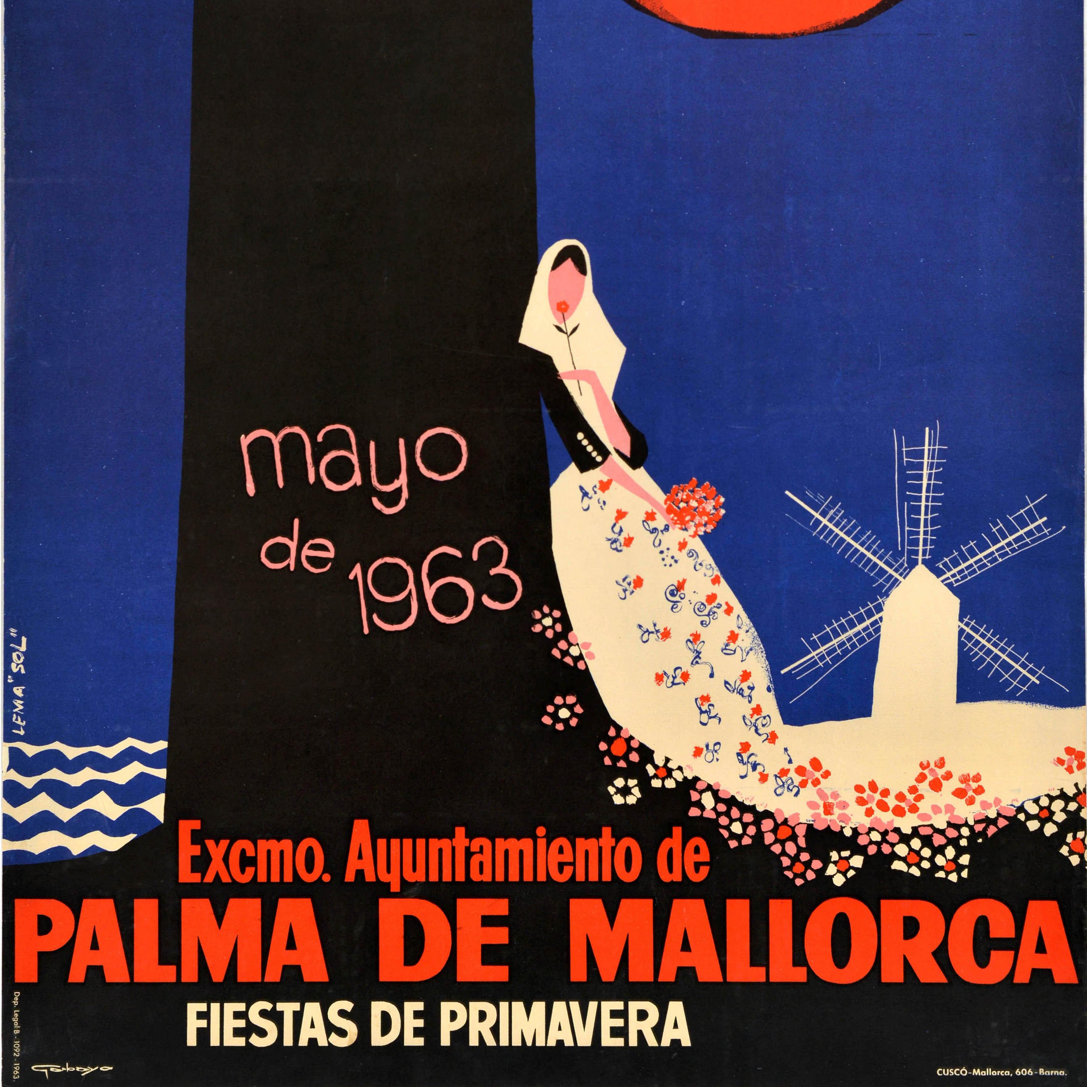 Poster di viaggio originale d'epoca Palma di Maiorca Festival di Primavera Garbaya In condizioni buone in vendita a London, GB