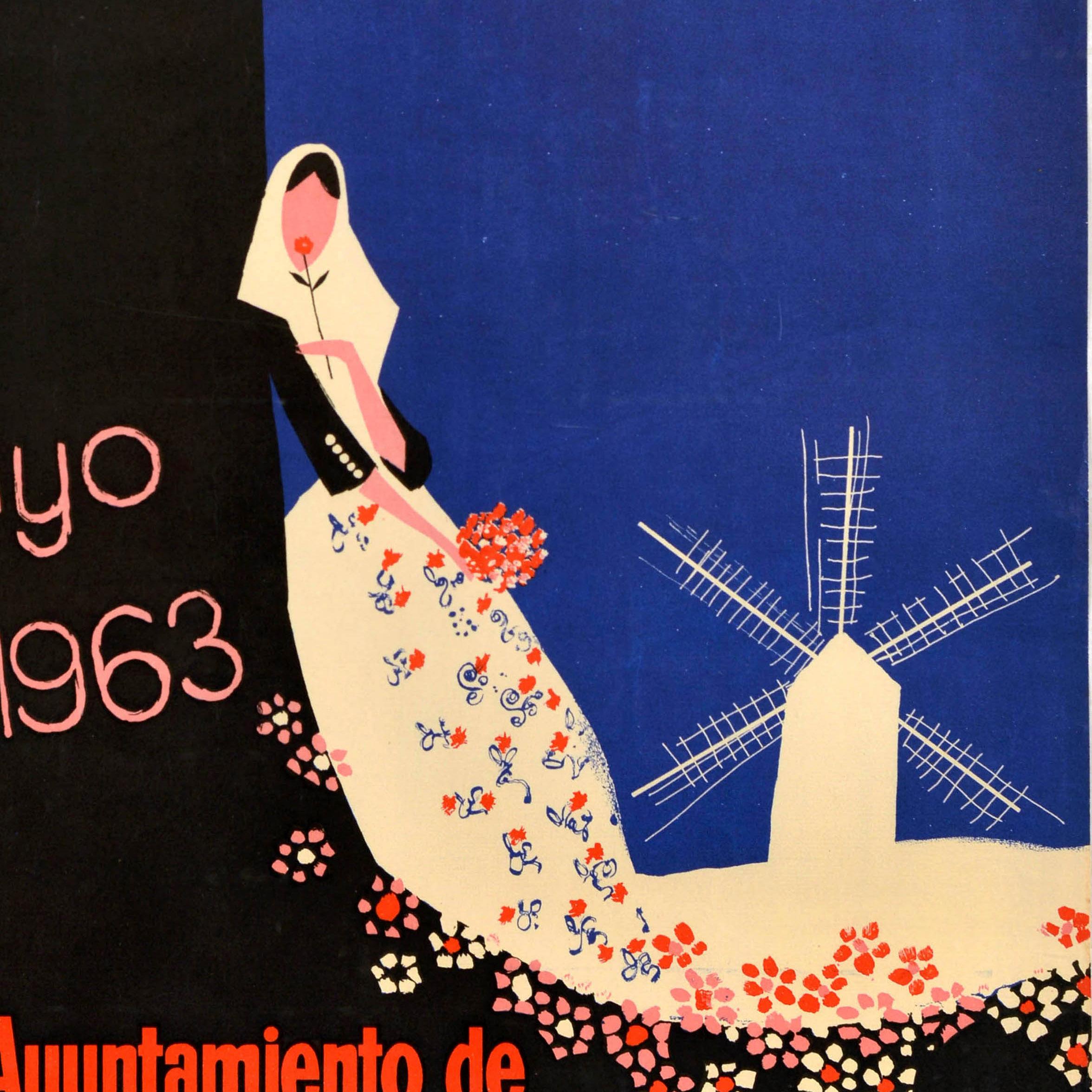 Metà XX secolo Poster di viaggio originale d'epoca Palma di Maiorca Festival di Primavera Garbaya in vendita