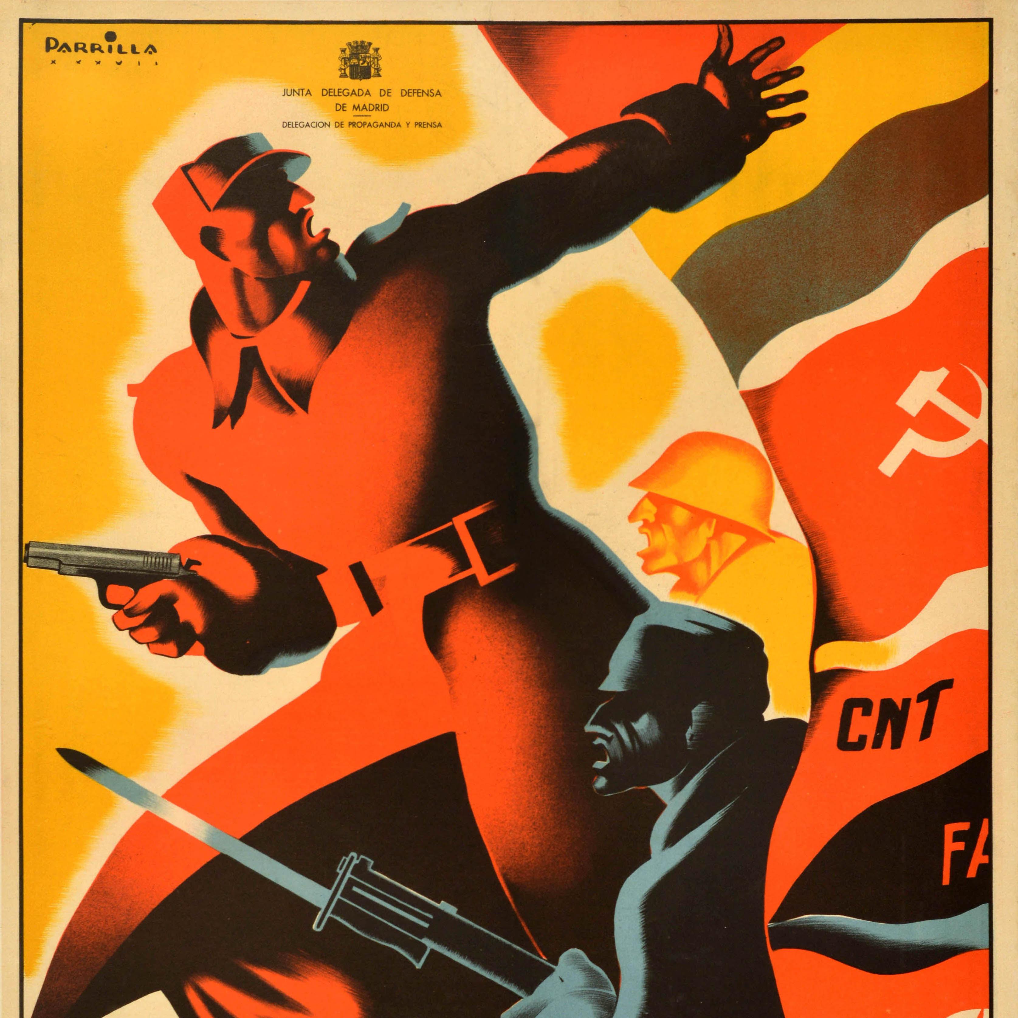 Spagnolo Poster originale della guerra civile spagnola d'epoca Prima vinci la guerra Meno parole vuote in vendita