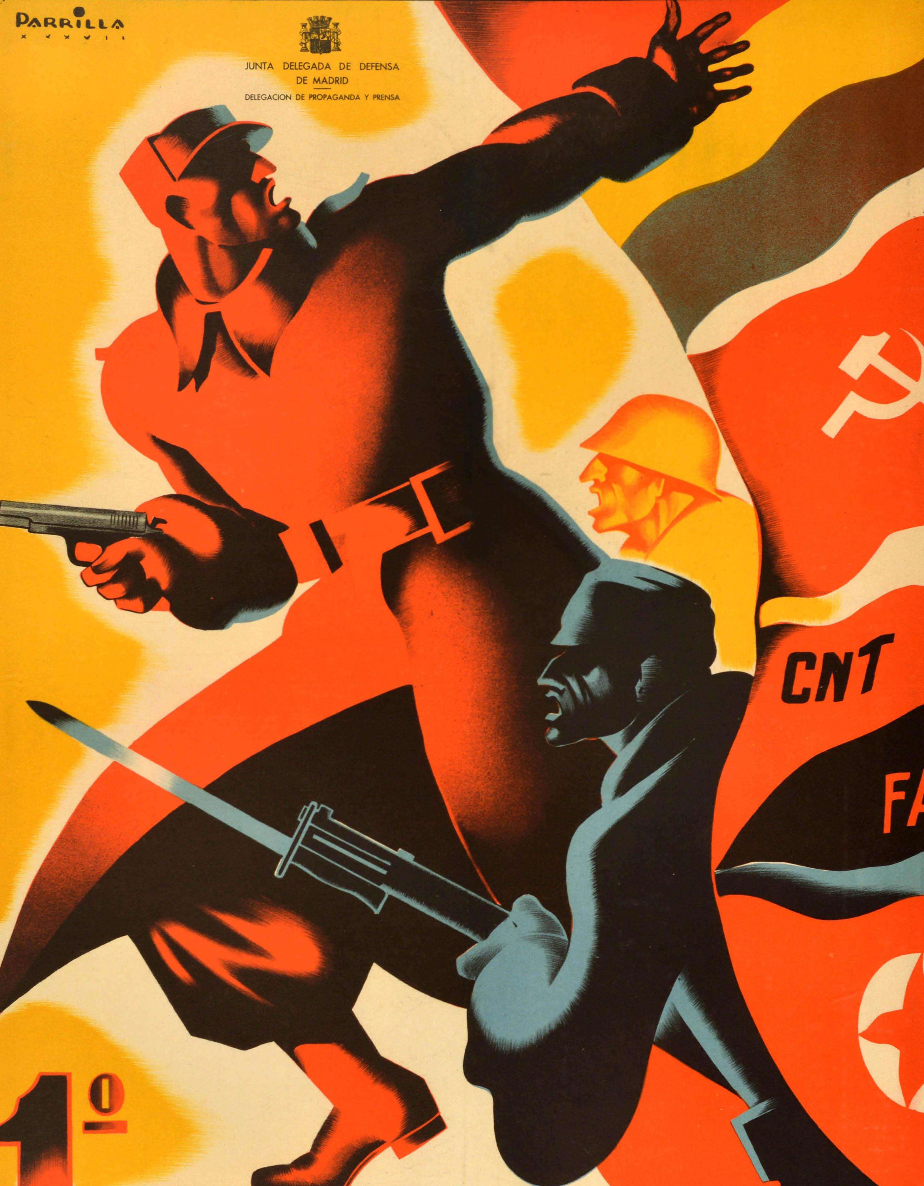 Metà XX secolo Poster originale della guerra civile spagnola d'epoca Prima vinci la guerra Meno parole vuote in vendita
