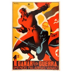 Original Vintage Spanish Civil War Poster - First Win the War Fewer Idle Words!