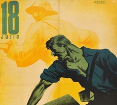 Original Vintage Spanish Civil War Poster July 18 Julio 1936 1937 Anniversary