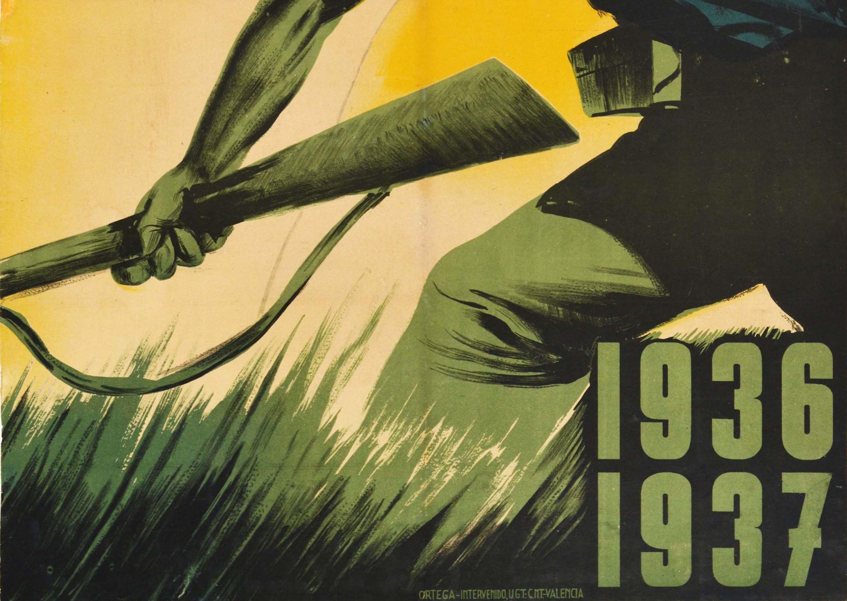 Originales Original-Vintage-Poster aus dem spanischen Bürgerkrieg, 18. Juli 1936, Jahrestag 1937 (Spanisch) im Angebot