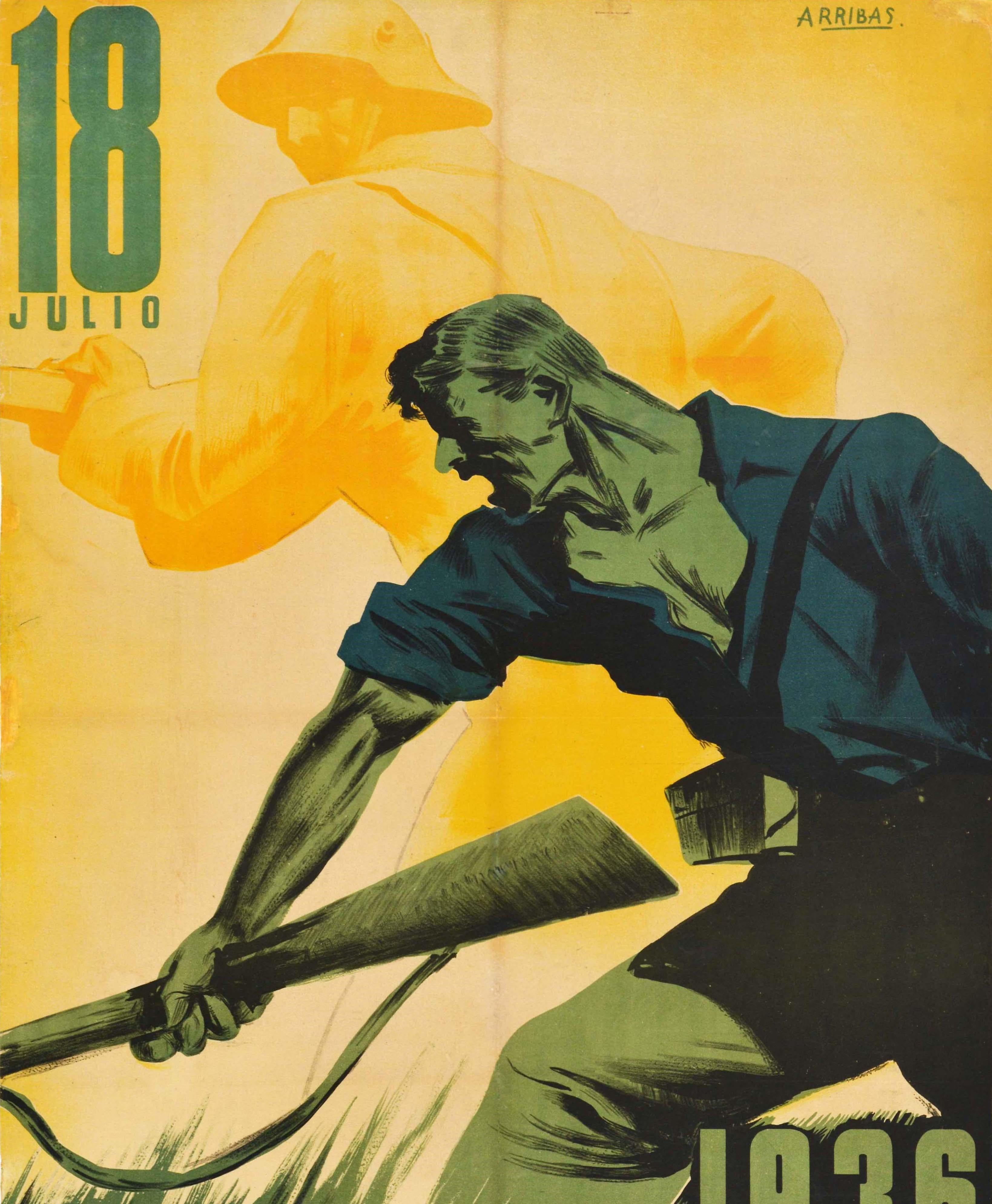 Originales Original-Vintage-Poster aus dem spanischen Bürgerkrieg, 18. Juli 1936, Jahrestag 1937 im Zustand „Gut“ im Angebot in London, GB