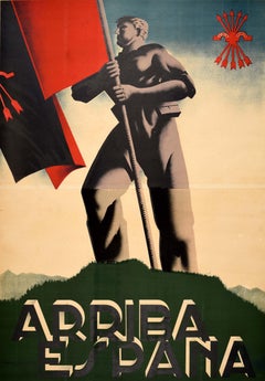 Original Vintage Spanish Civil War Poster Spain Arise Arriba Espana Falange Flag