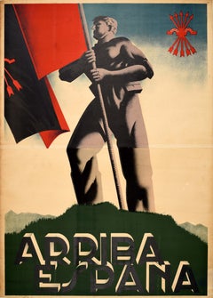 Original Vintage Spanish Civil War Poster Spain Arise Arriba Espana Falange Flag