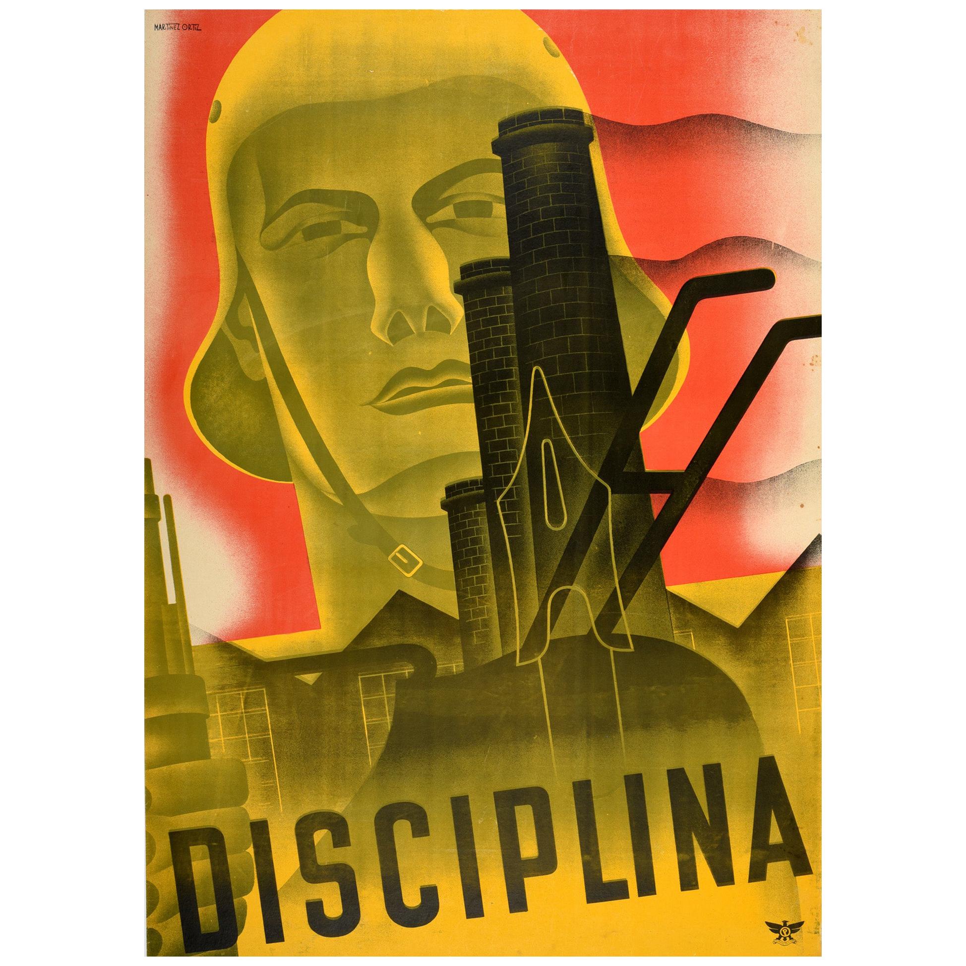 Original Vintage Spanish Civil War Propaganda Poster Disciplina Discipline Spain
