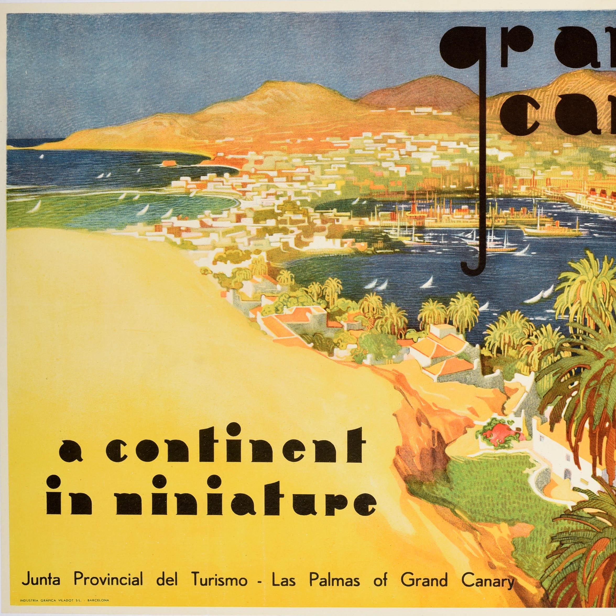 Original Vintage Spanisch Travel Poster Gran Canaria Art Deco Kontinent Miniatur (Art déco) im Angebot