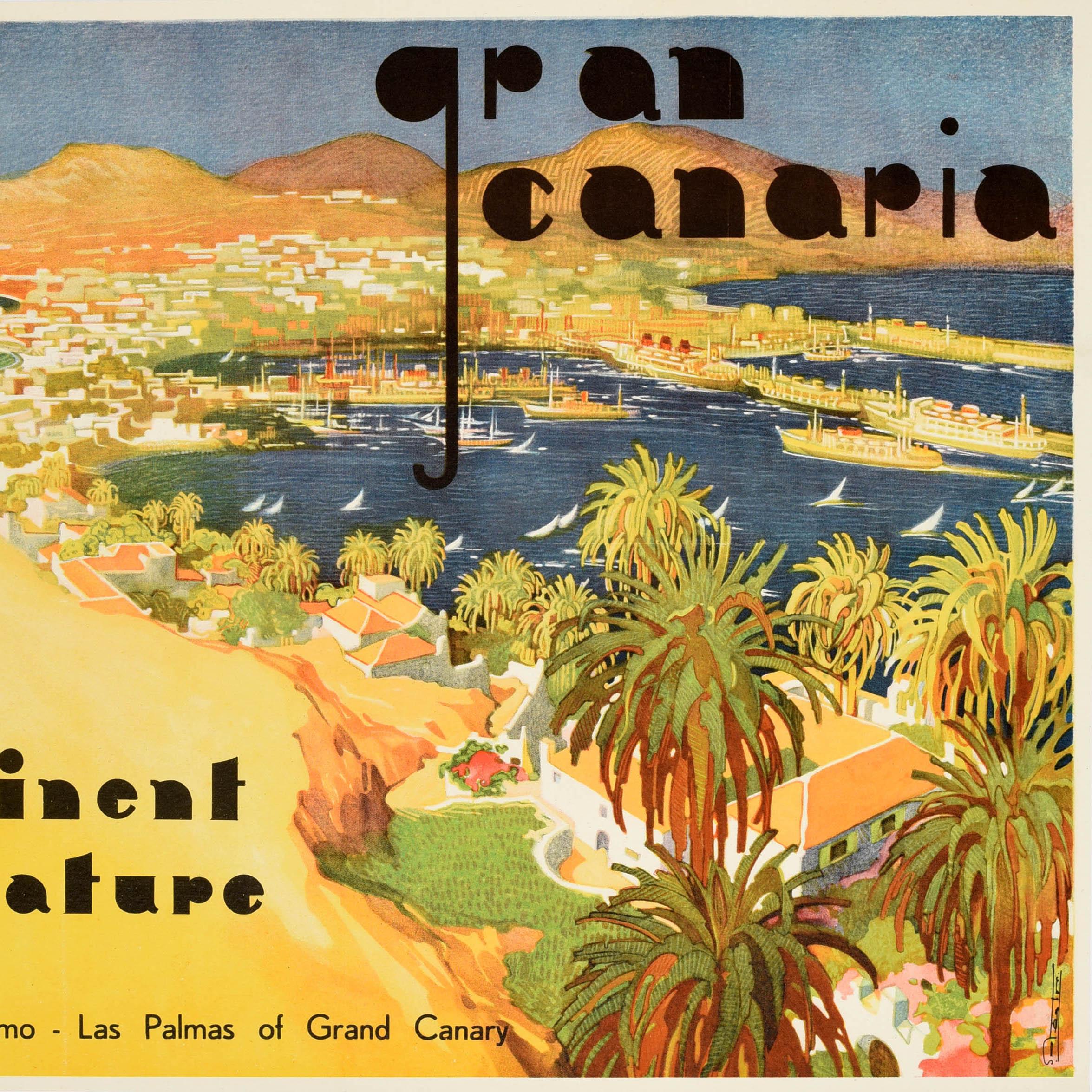 Original Vintage Spanisch Travel Poster Gran Canaria Art Deco Kontinent Miniatur im Zustand „Gut“ im Angebot in London, GB