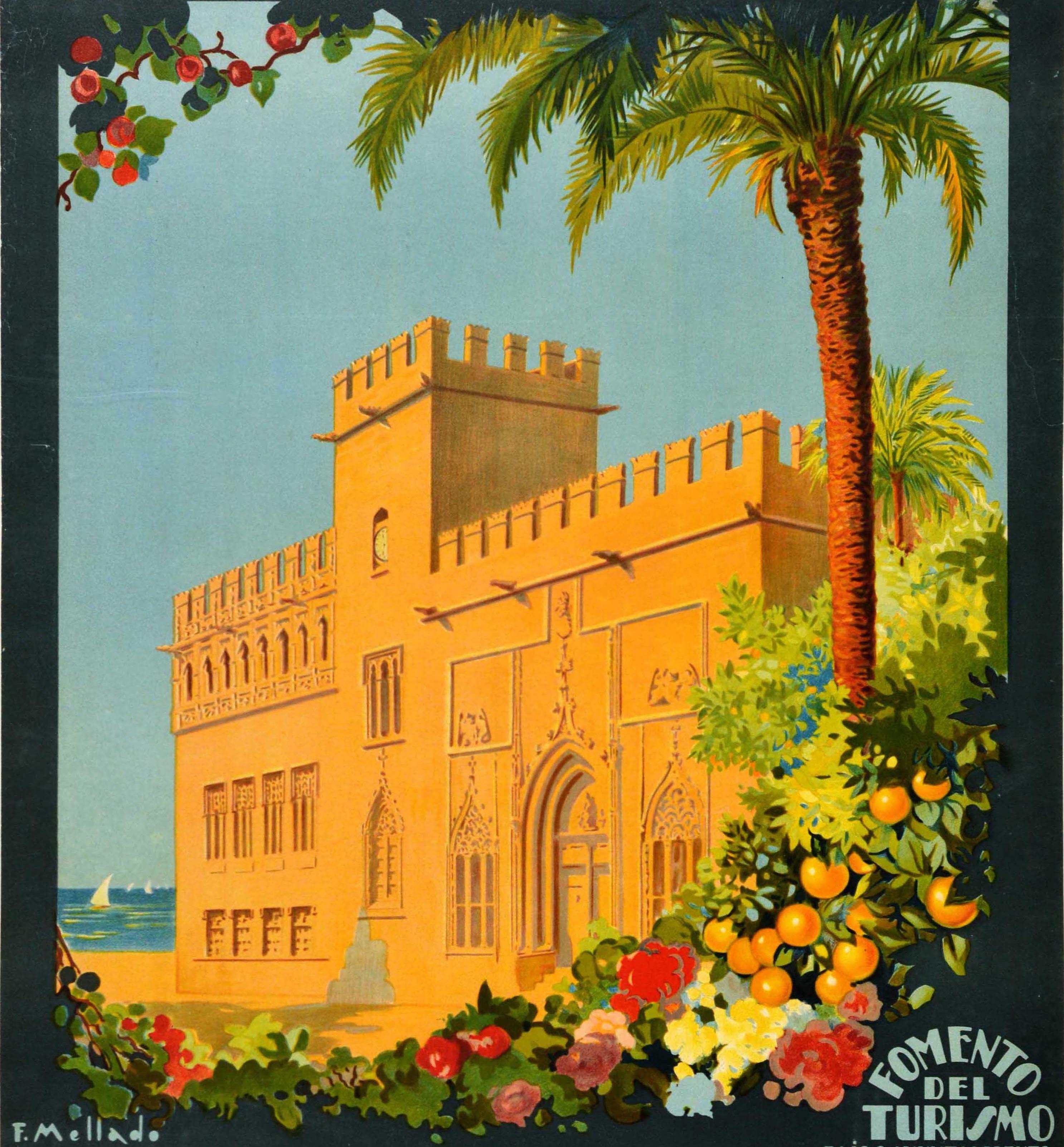 Mid-20th Century Original Vintage Spanish Travel Poster Valencia Nature Sovereign History Sailing