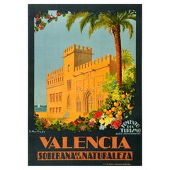 Original Vintage Spanish Travel Poster Valencia Nature Sovereign History Sailing