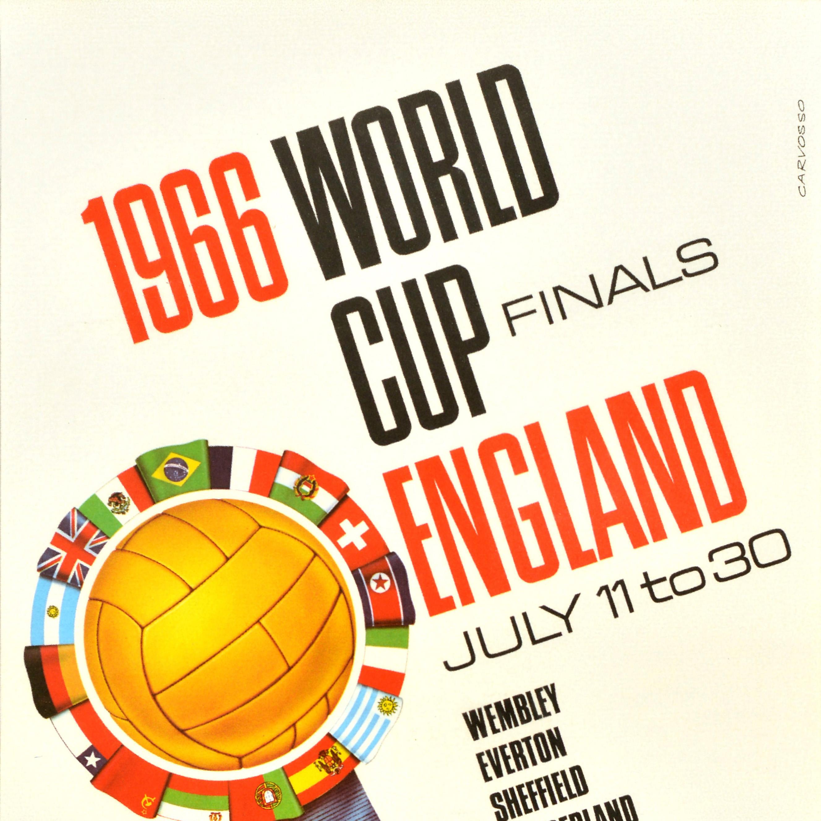 Britannico Poster pubblicitario sportivo originale d'epoca 1966 Coppa del Mondo Inghilterra FIFA Carvosso in vendita