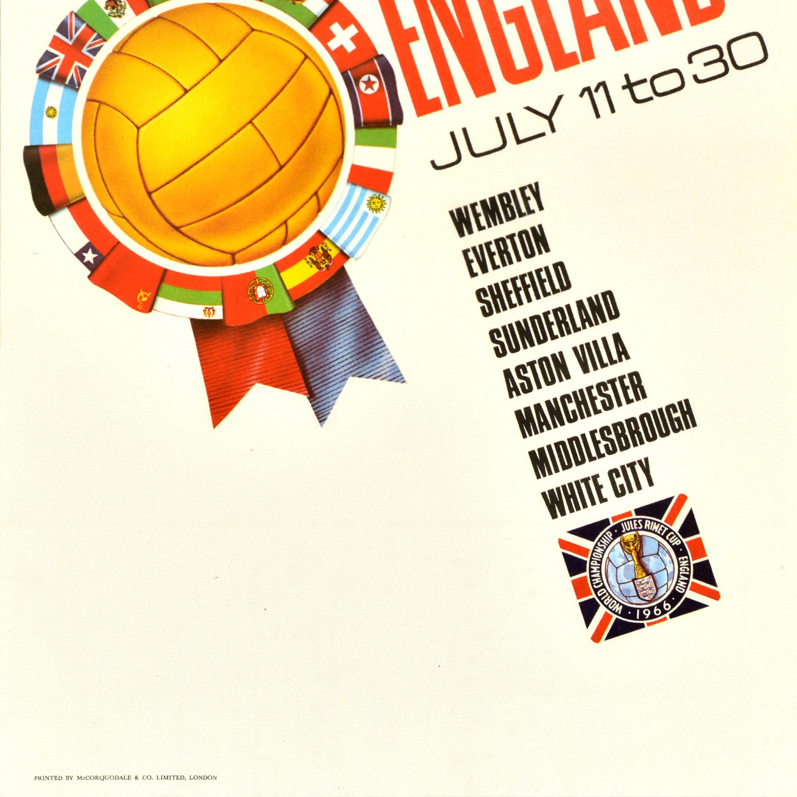 Poster pubblicitario sportivo originale d'epoca 1966 Coppa del Mondo Inghilterra FIFA Carvosso In condizioni buone in vendita a London, GB