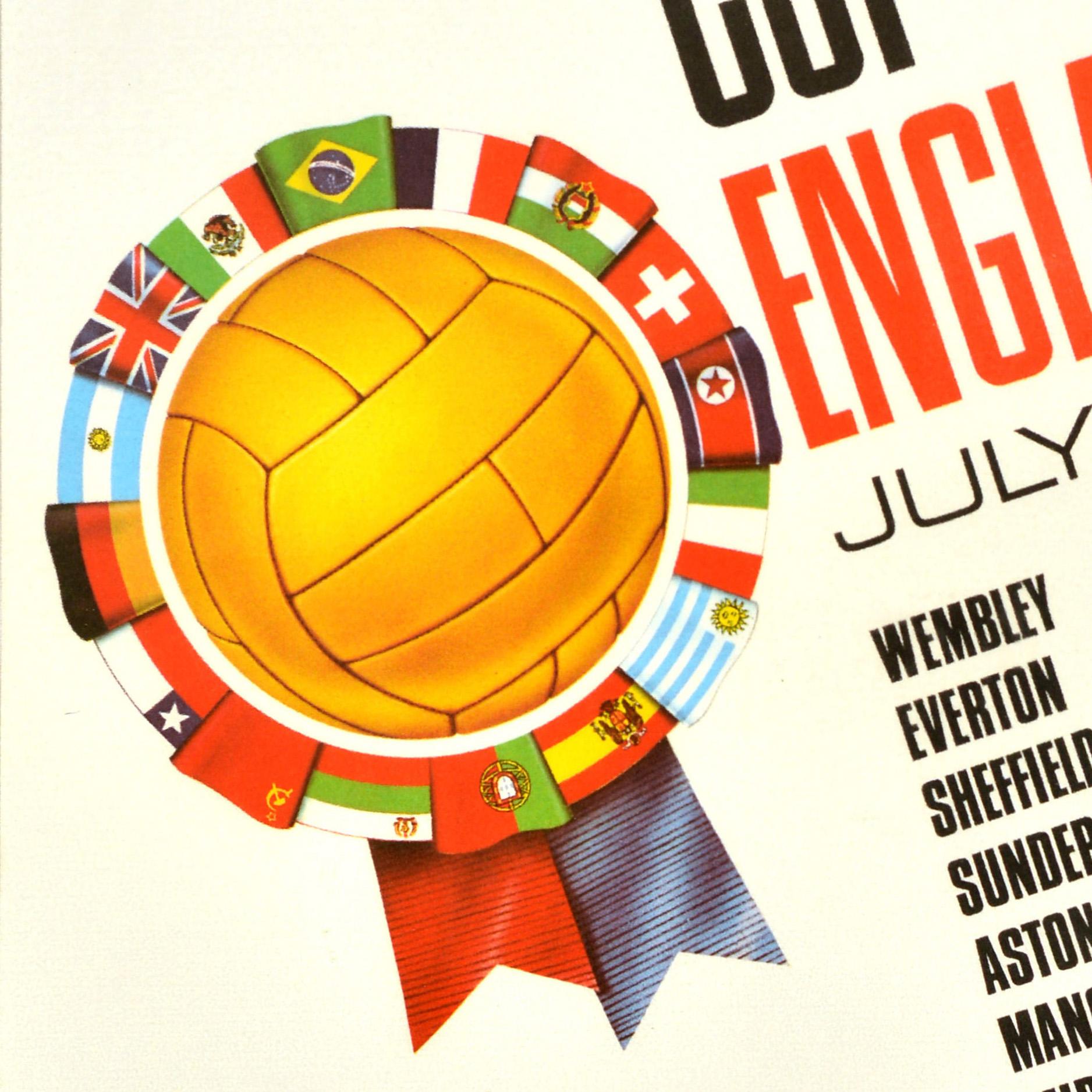 Metà XX secolo Poster pubblicitario sportivo originale d'epoca 1966 Coppa del Mondo Inghilterra FIFA Carvosso in vendita