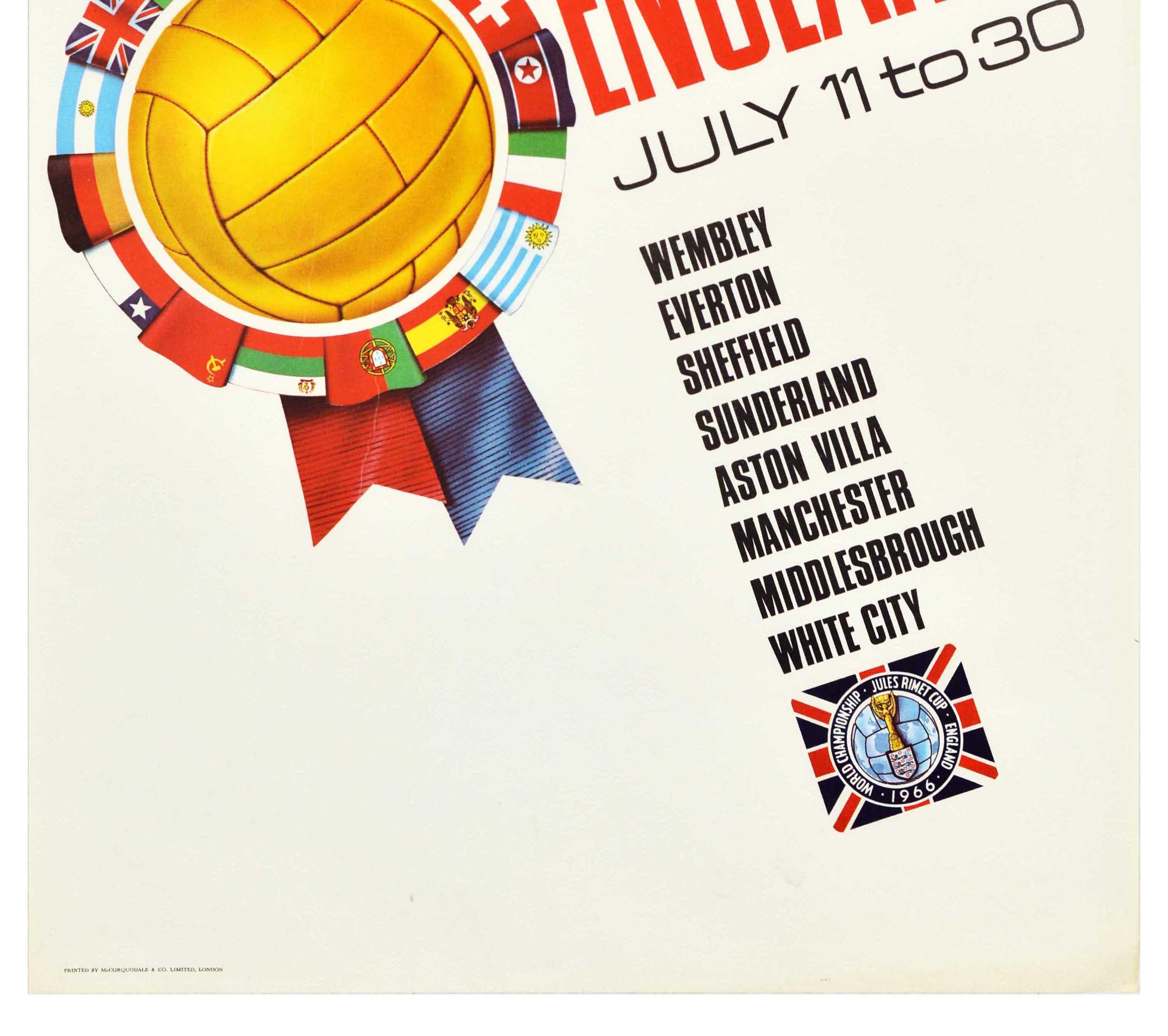 Original Vintage Sport Advertising Poster 1966 World Cup Finals England Football In Good Condition In London, GB