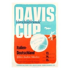 Original Vintage Sport Event Poster Davis Cup Tennis 1951 Italy Germany Roth