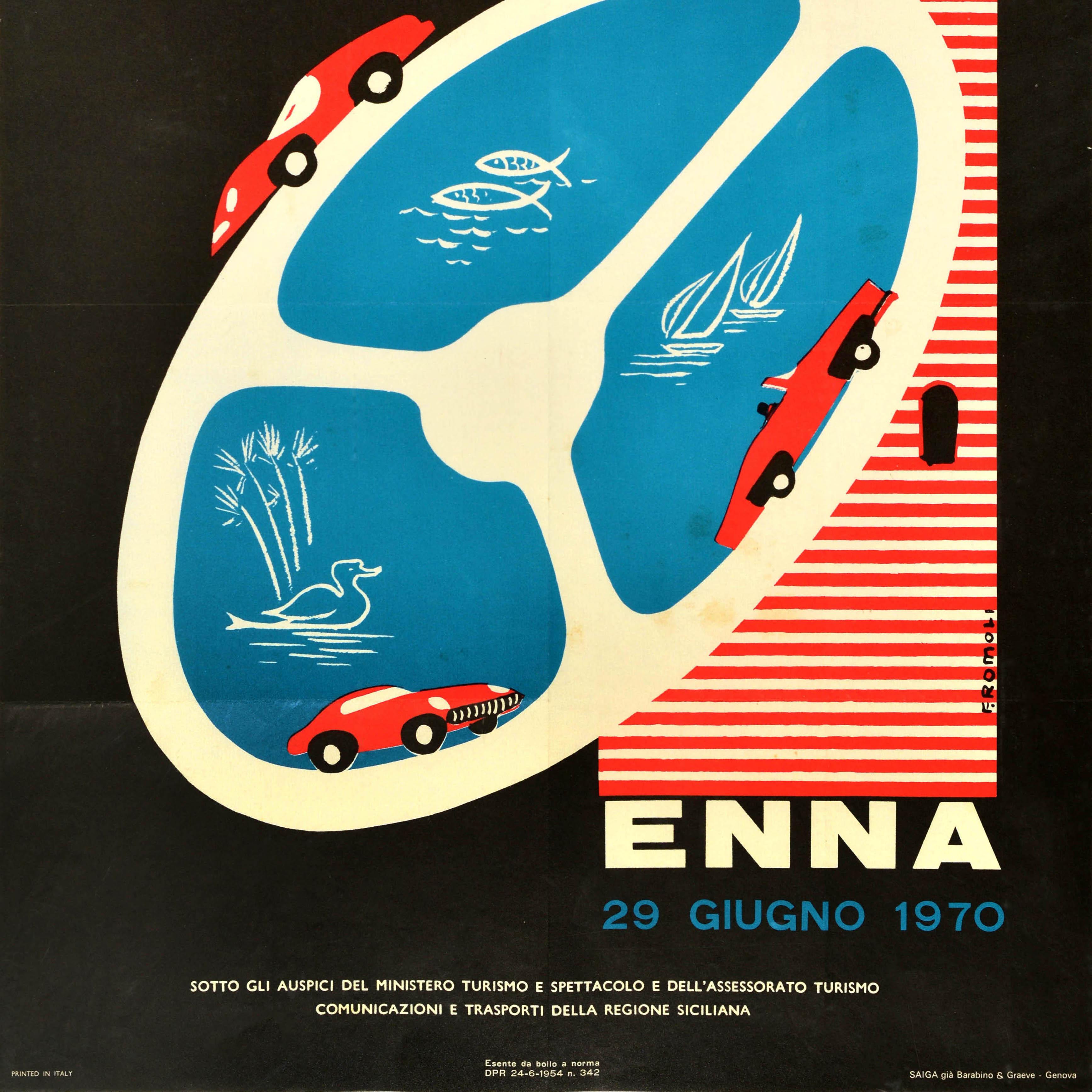 Original Vintage Sport Event Poster Raid Dei Laghi Enna Sicily Automobile Club  In Good Condition For Sale In London, GB