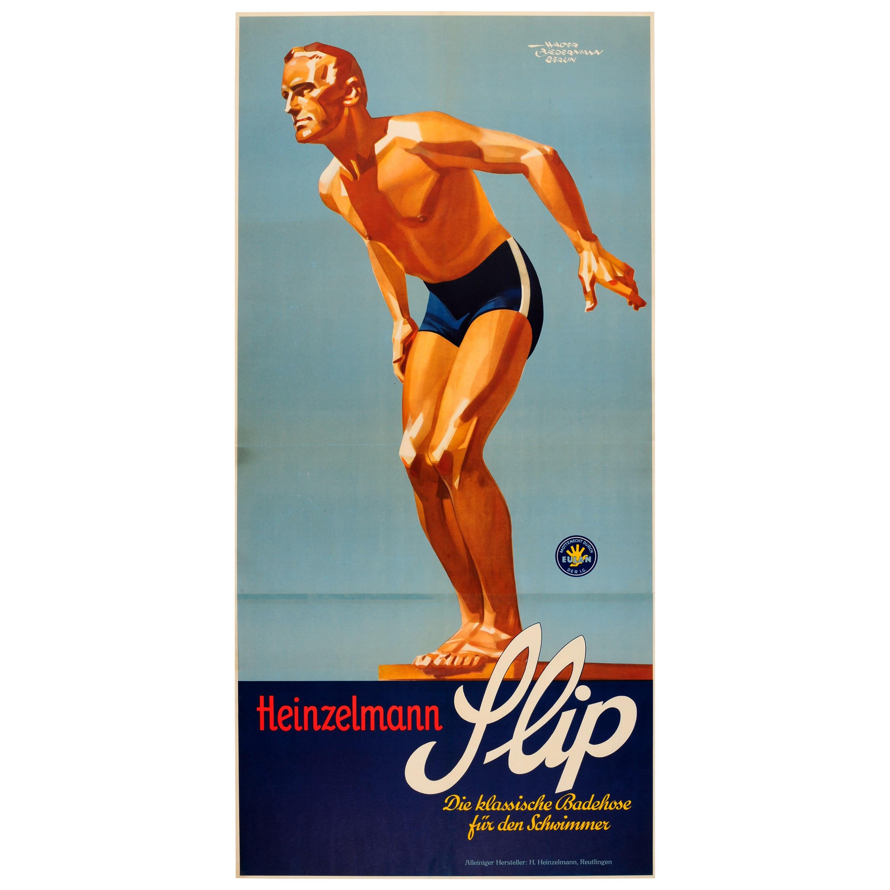 Original Vintage Sport Fashion Poster for Slip Badehose Swimming Trunks Ft Diver