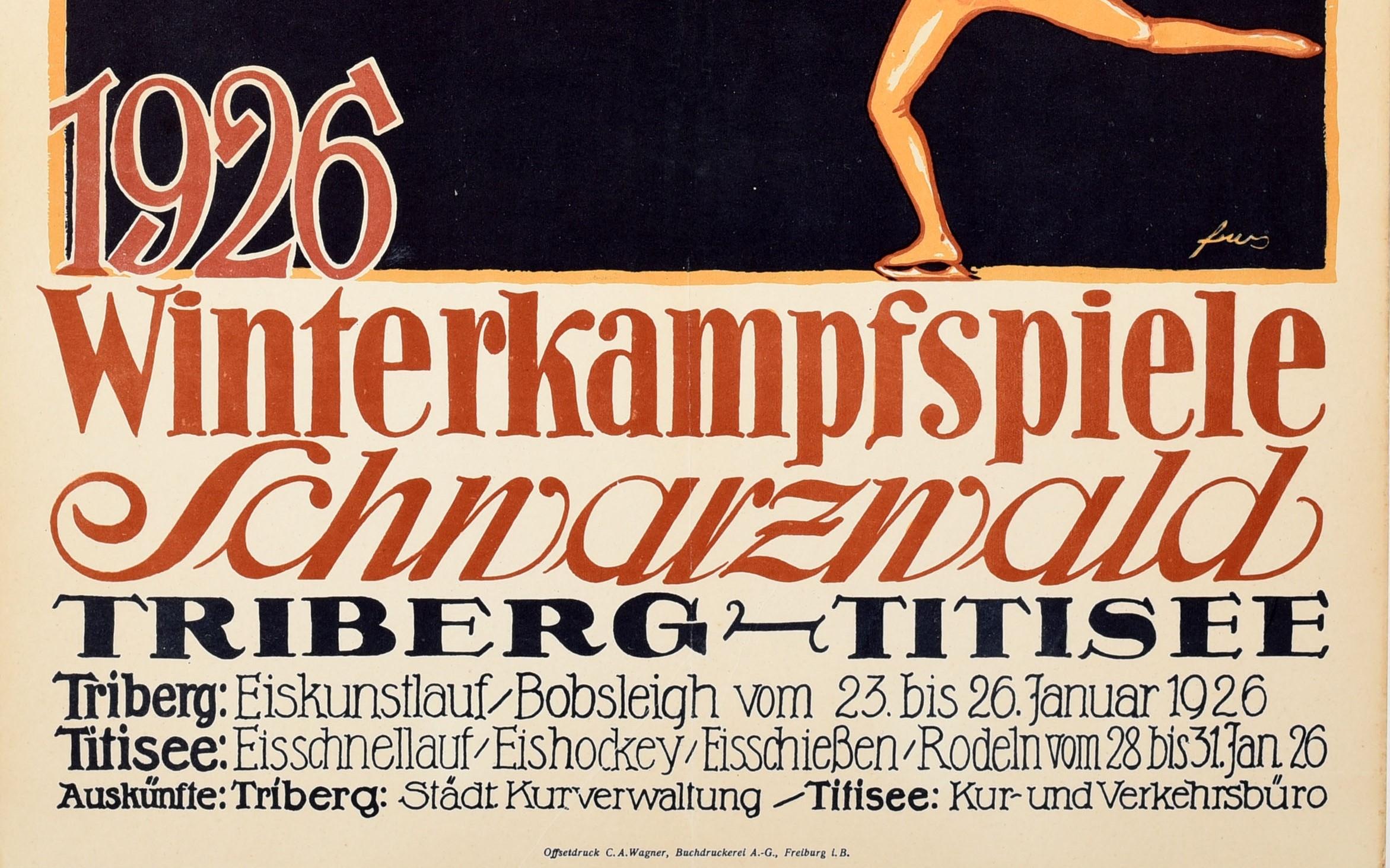 Allemand Affiche de sport vintage originale des Jeux d'hiver de 1926 dans la Forêt-Noire du Schwarzwald, Allemagne en vente