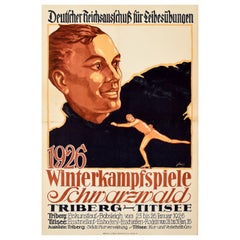 Original Antique Sport Poster 1926 Winter Games Schwarzwald Black Forest Germany