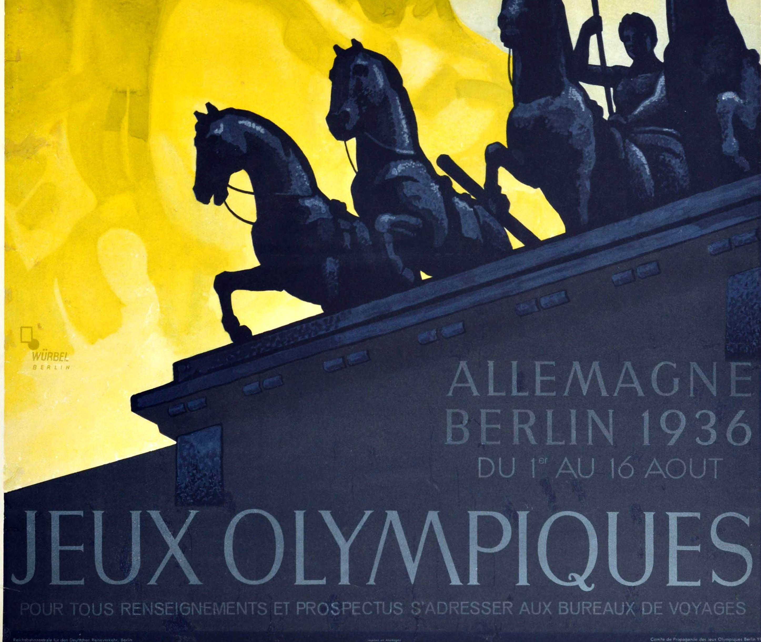 Original Vintage Sport Poster 1936 Olympic Games Berlin Germany Brandenburg Gate In Fair Condition In London, GB