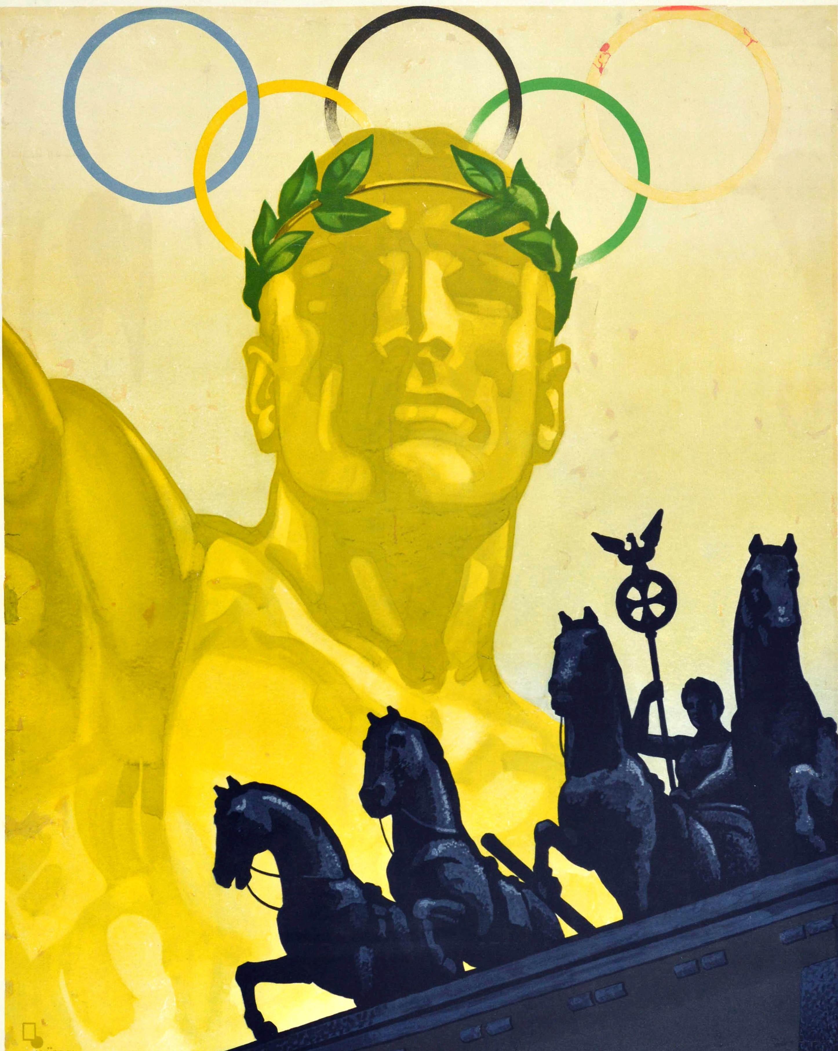 Mid-20th Century Original Vintage Sport Poster 1936 Olympic Games Berlin Germany Brandenburg Gate