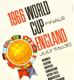 Original Vintage Sport Poster 1966 World Cup Finals England FIFA Football Soccer