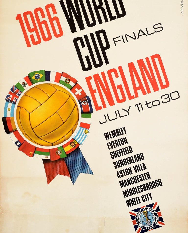 Original Vintage Sport Poster 1966 World Cup Finals England Football Wembley In Fair Condition For Sale In London, GB