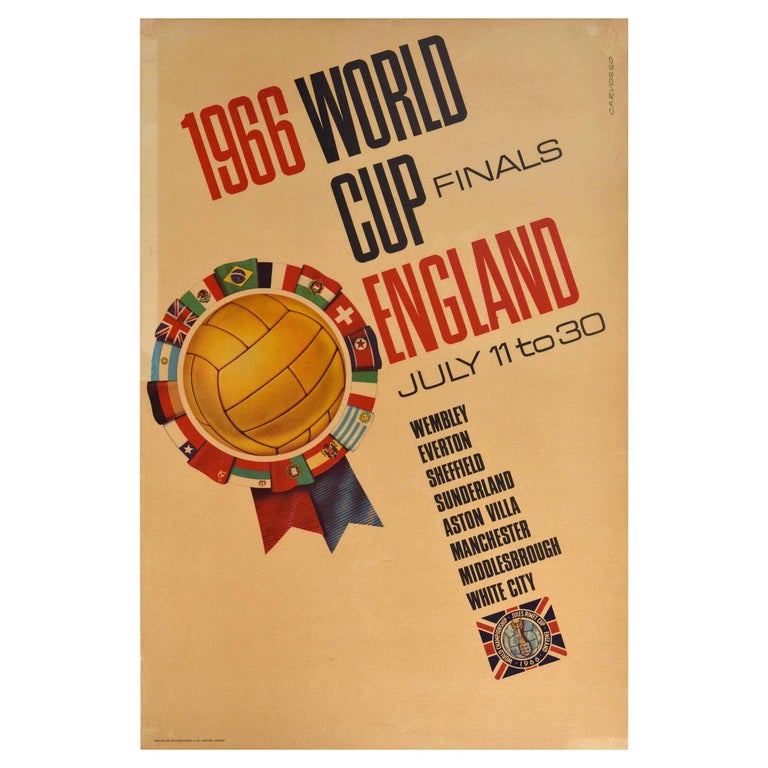 Original Vintage Sport Poster 1966 World Cup Finals England Football Wembley For Sale