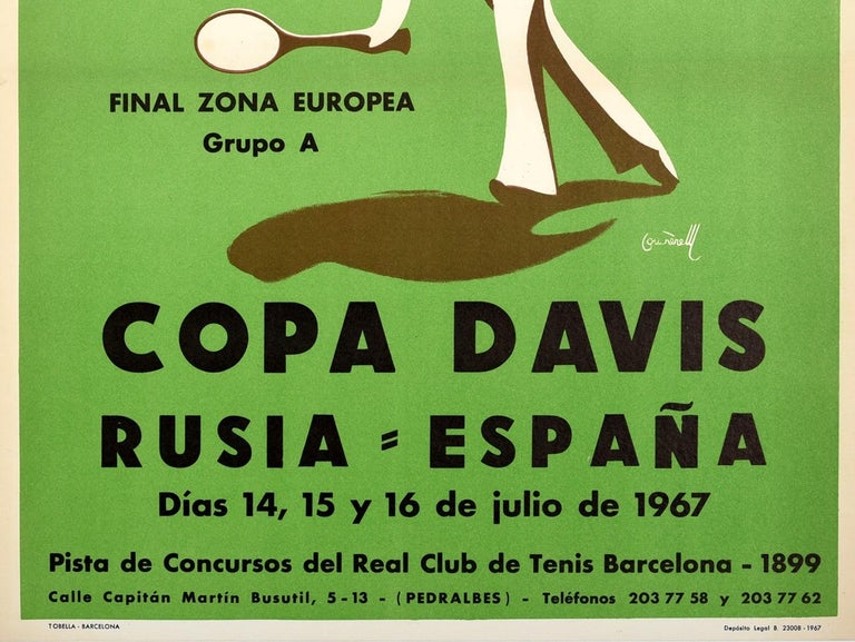 Original Vintage Sport Poster 1967 Copa Davis Cup Russia Spain Tennis Final Gr.A In Good Condition For Sale In London, GB