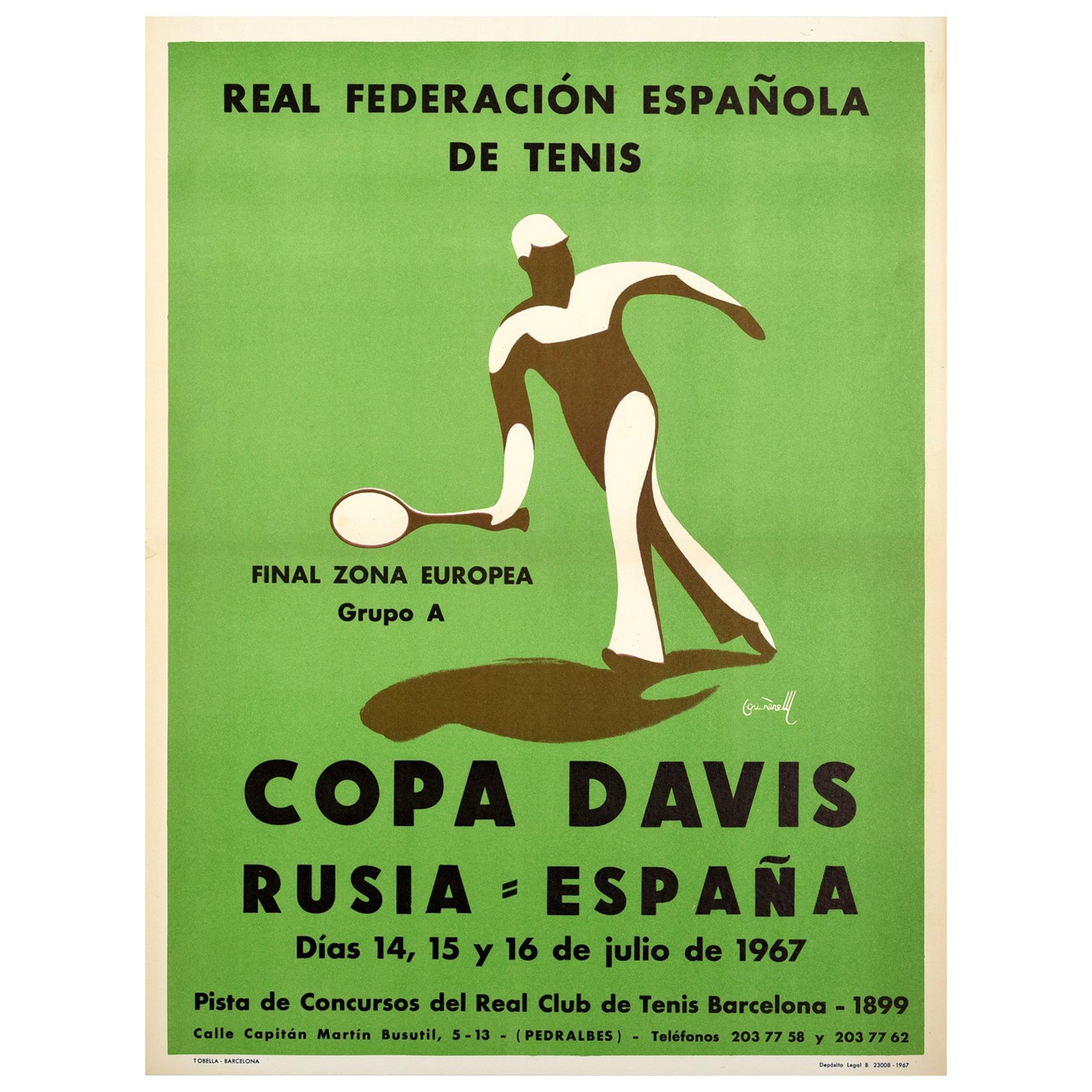 Original Vintage Sport Poster 1967 Copa Davis Cup Russia Spain Tennis Final Gr.A