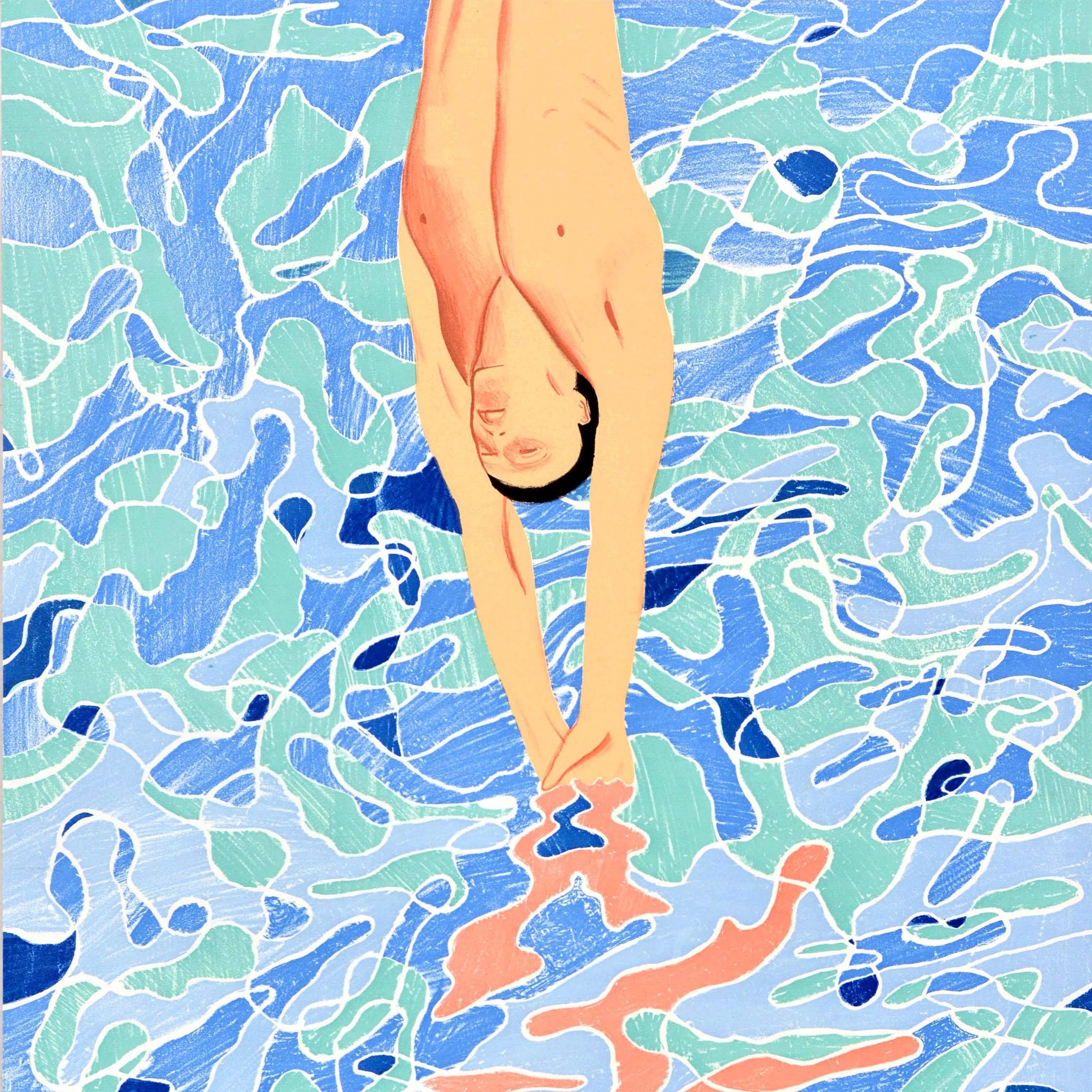 Tedesco Poster sportivo originale d'epoca 1972 Munich Olympics Diving David Hockney Germania in vendita