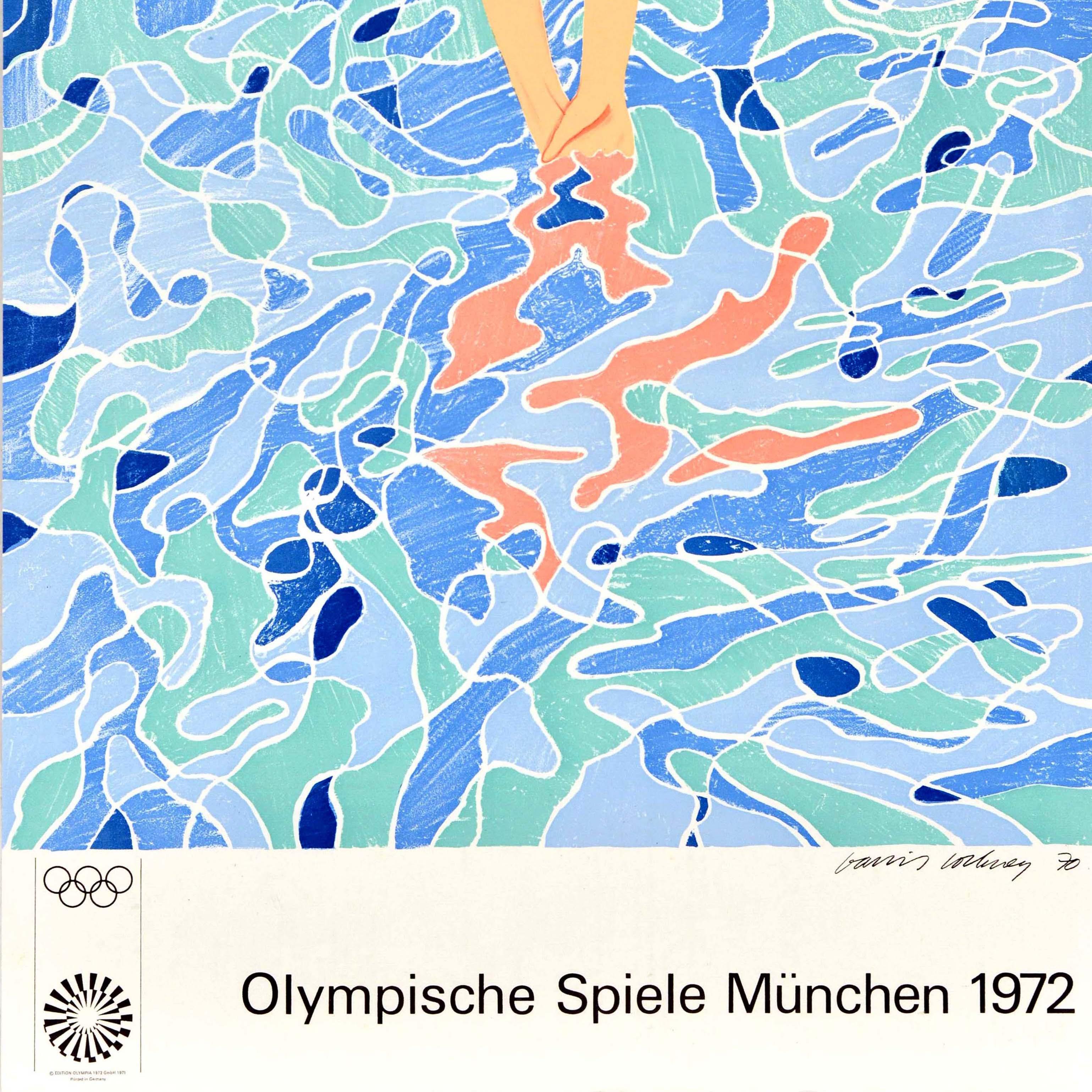 Poster sportivo originale d'epoca 1972 Munich Olympics Diving David Hockney Germania In condizioni ottime in vendita a London, GB