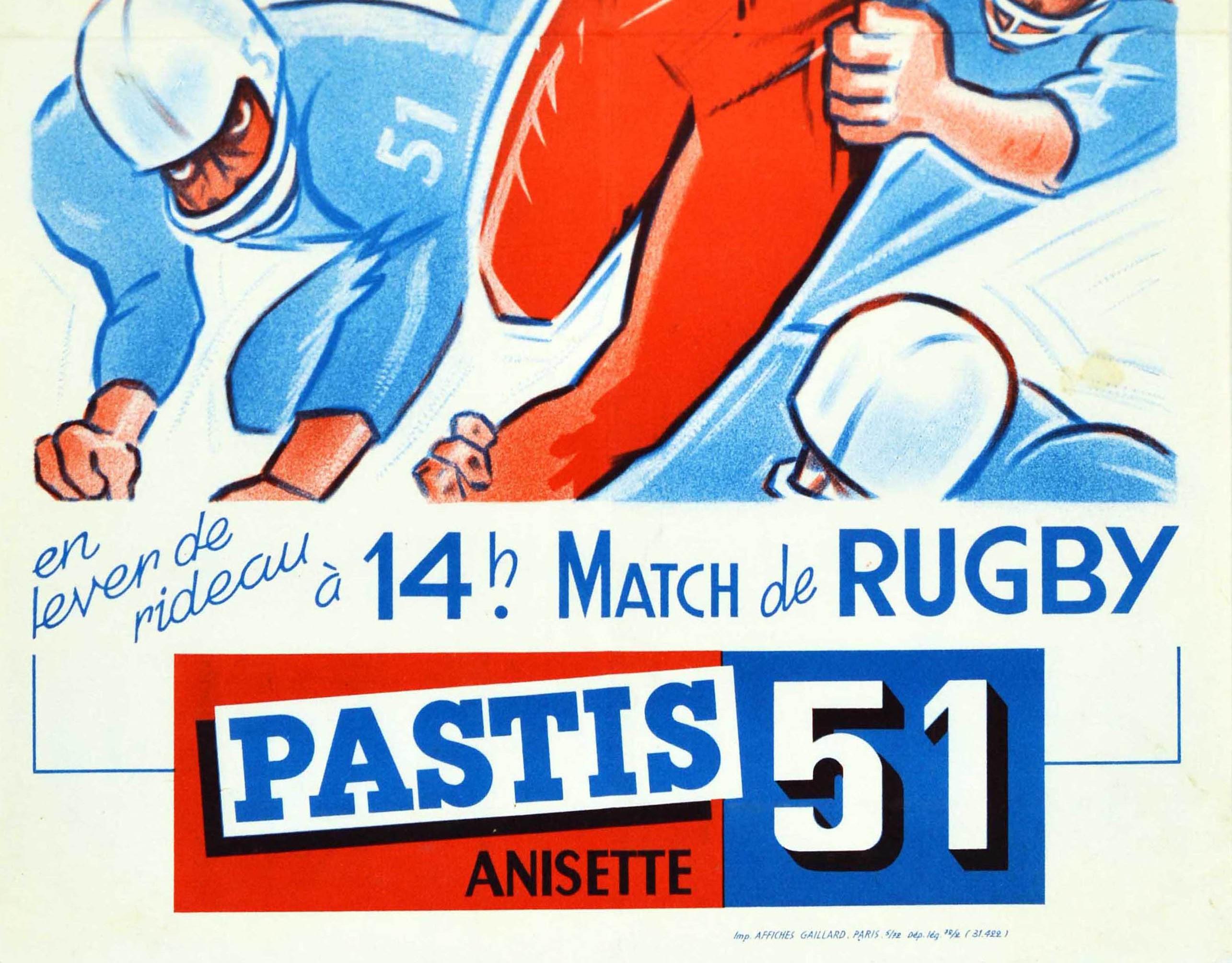 Original Vintage Sport Poster American Football Exhibition Rugby Pastis